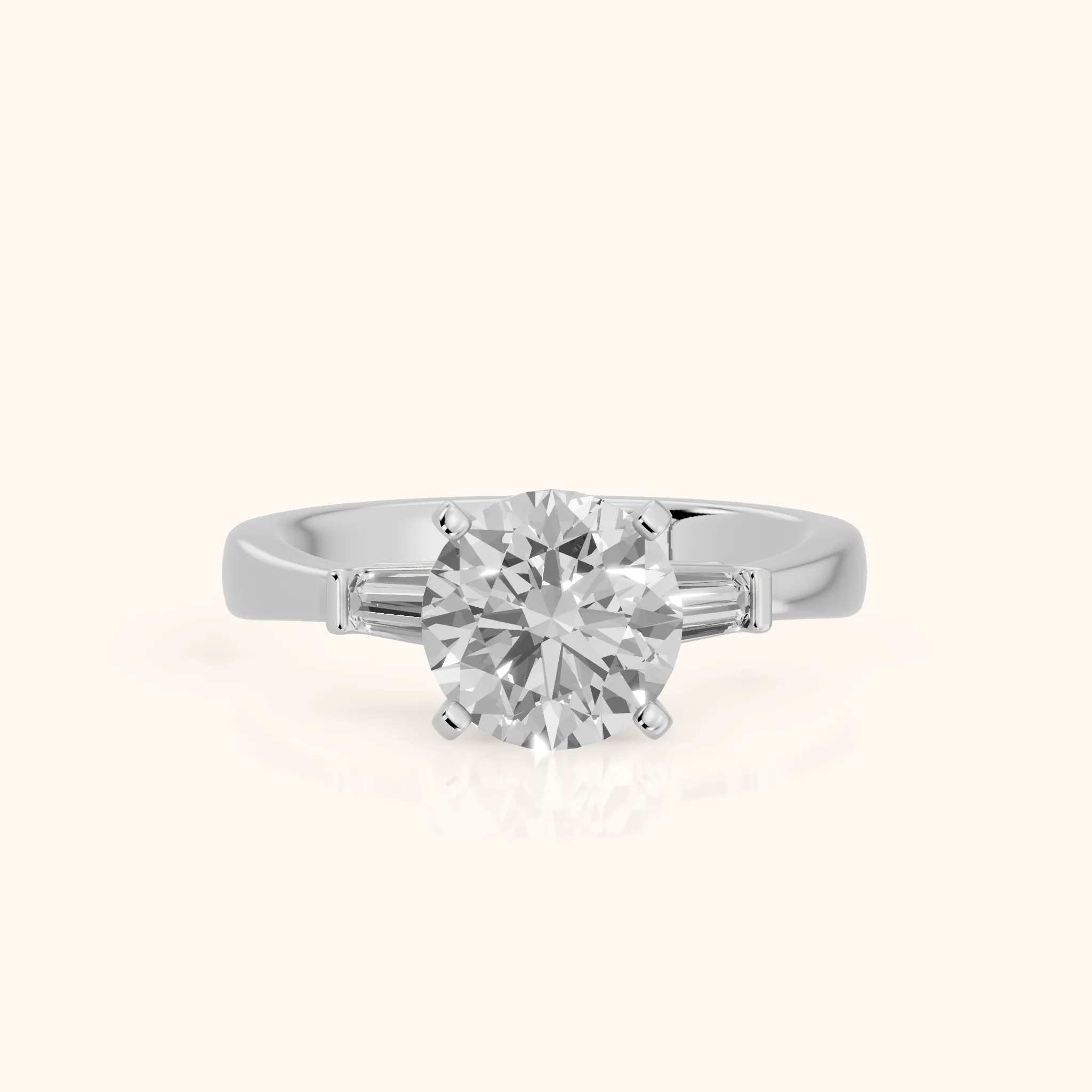 Jacinta Baguette Three-Stone Round Diamond Engagement Ring in Platinum — view 1