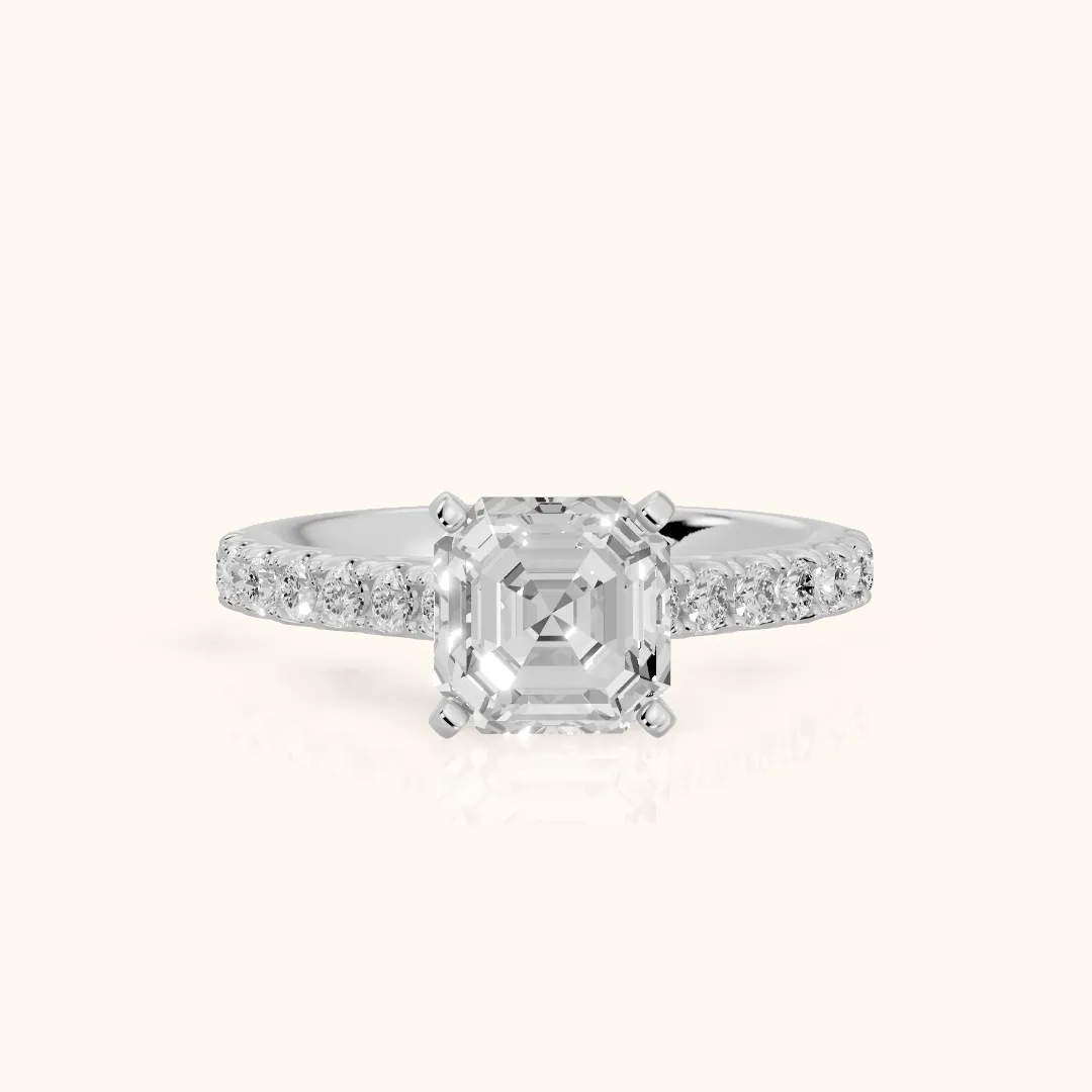 Keira Statement Pavé Asscher Diamond Engagement Ring in White Gold — view 2