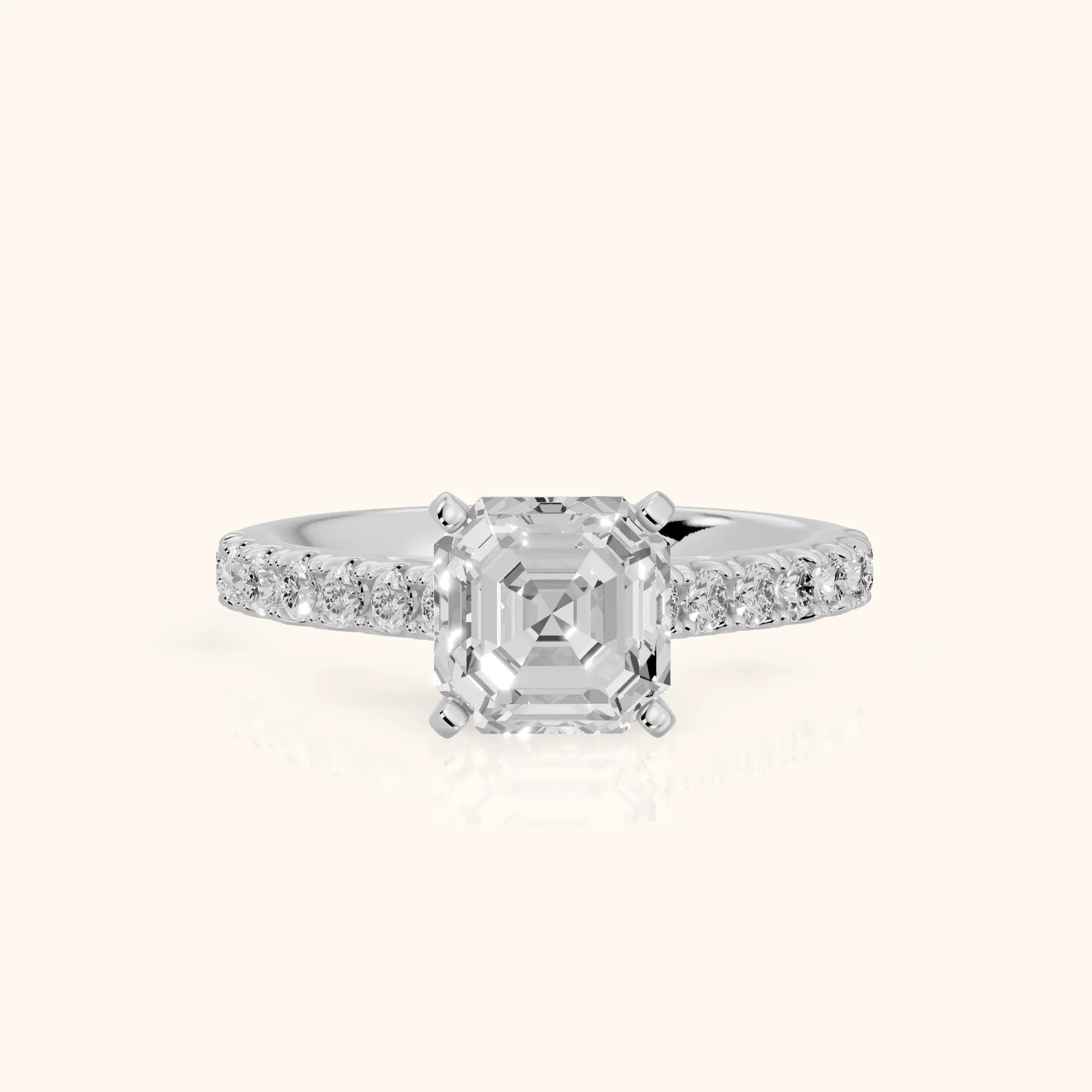 Keira Statement Pavé Asscher Diamond Engagement Ring in White Gold — view 1