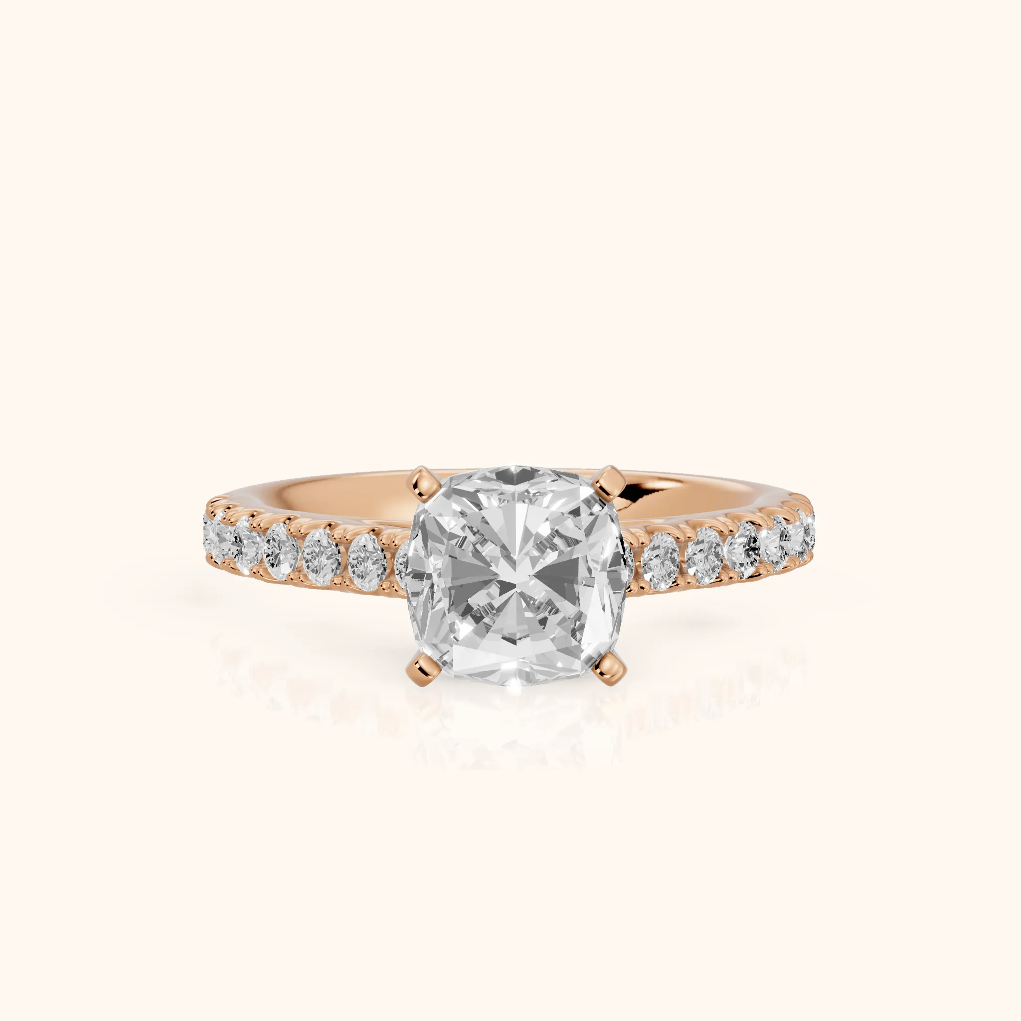 Keira Statement Pavé Cushion Diamond Engagement Ring in Rose Gold — view 1