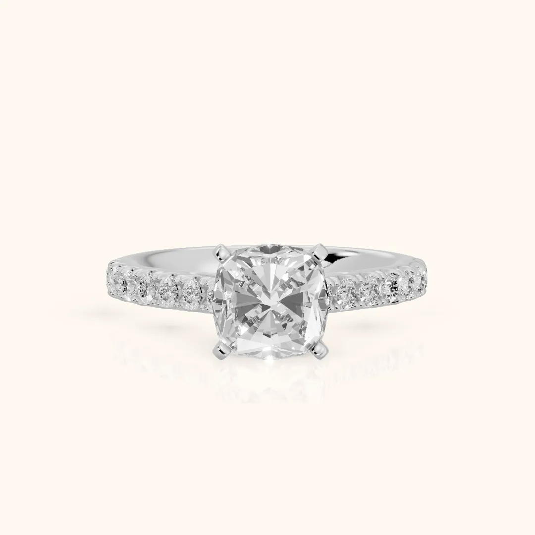 Keira Statement Pavé Cushion Diamond Engagement Ring in White Gold — view 2