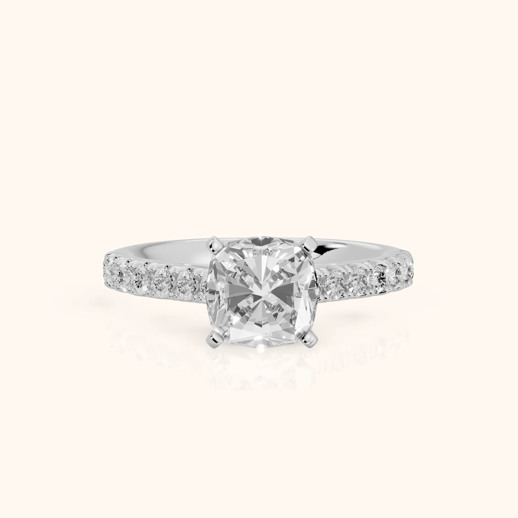 Keira Statement Pavé Cushion Diamond Engagement Ring in White Gold — view 1