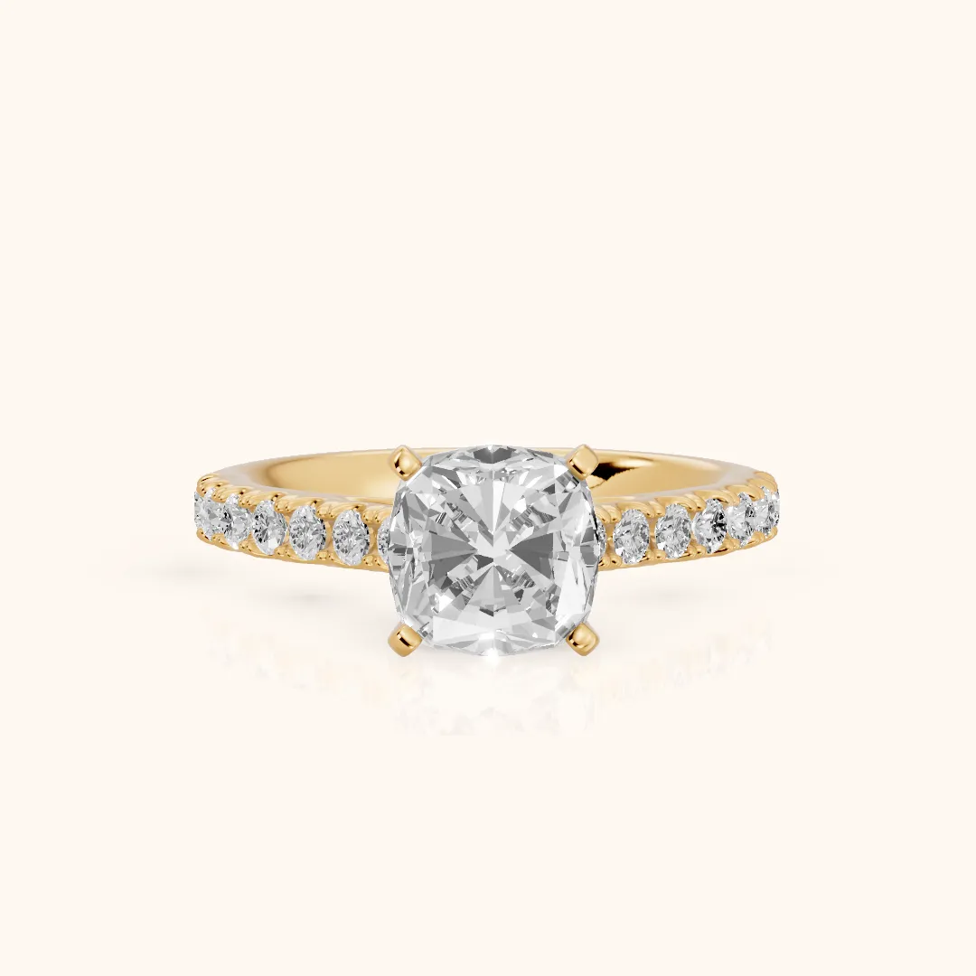 Keira Statement Pavé Cushion Diamond Engagement Ring in Yellow Gold — view 2