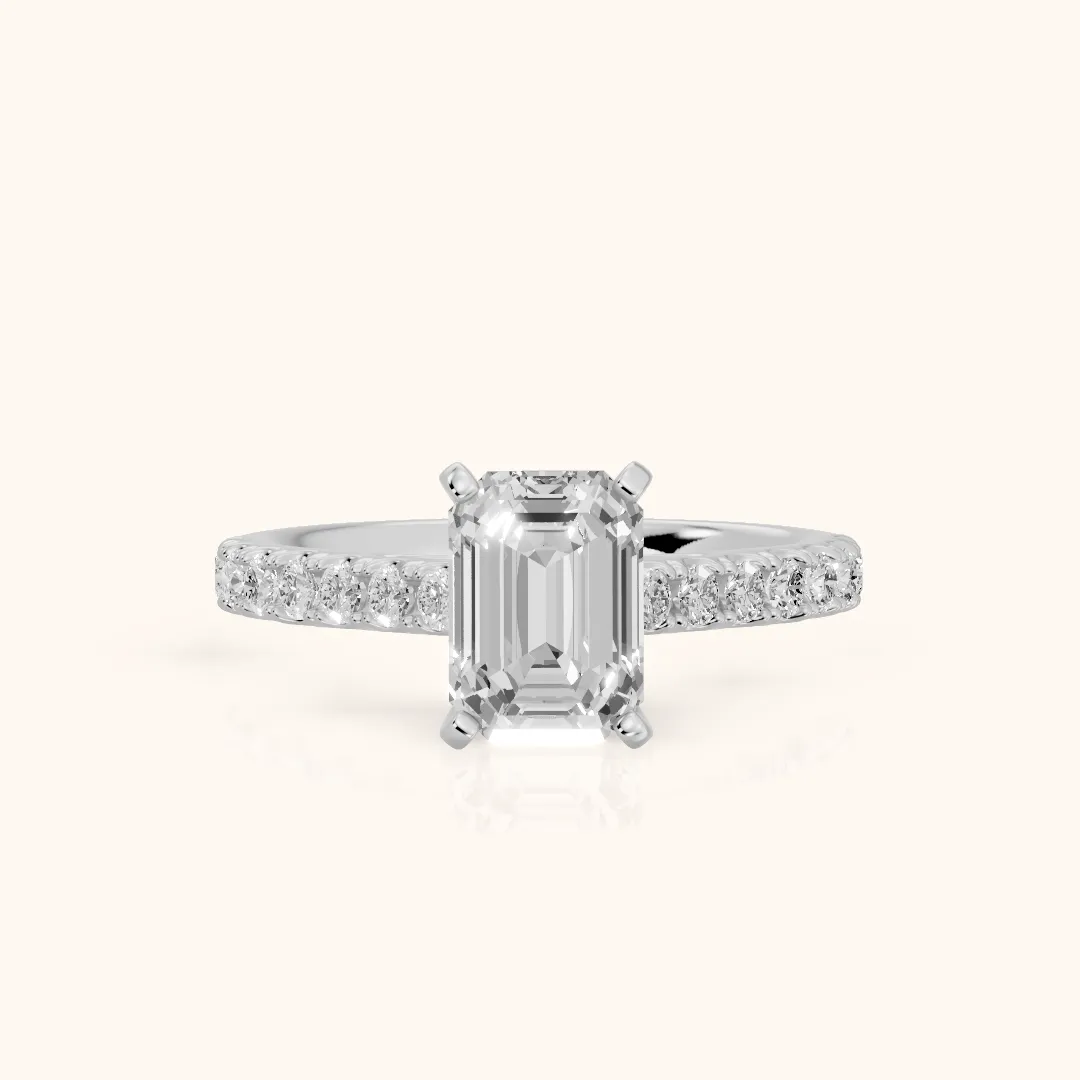Keira Statement Pavé Emerald Diamond Engagement Ring in Platinum — view 2