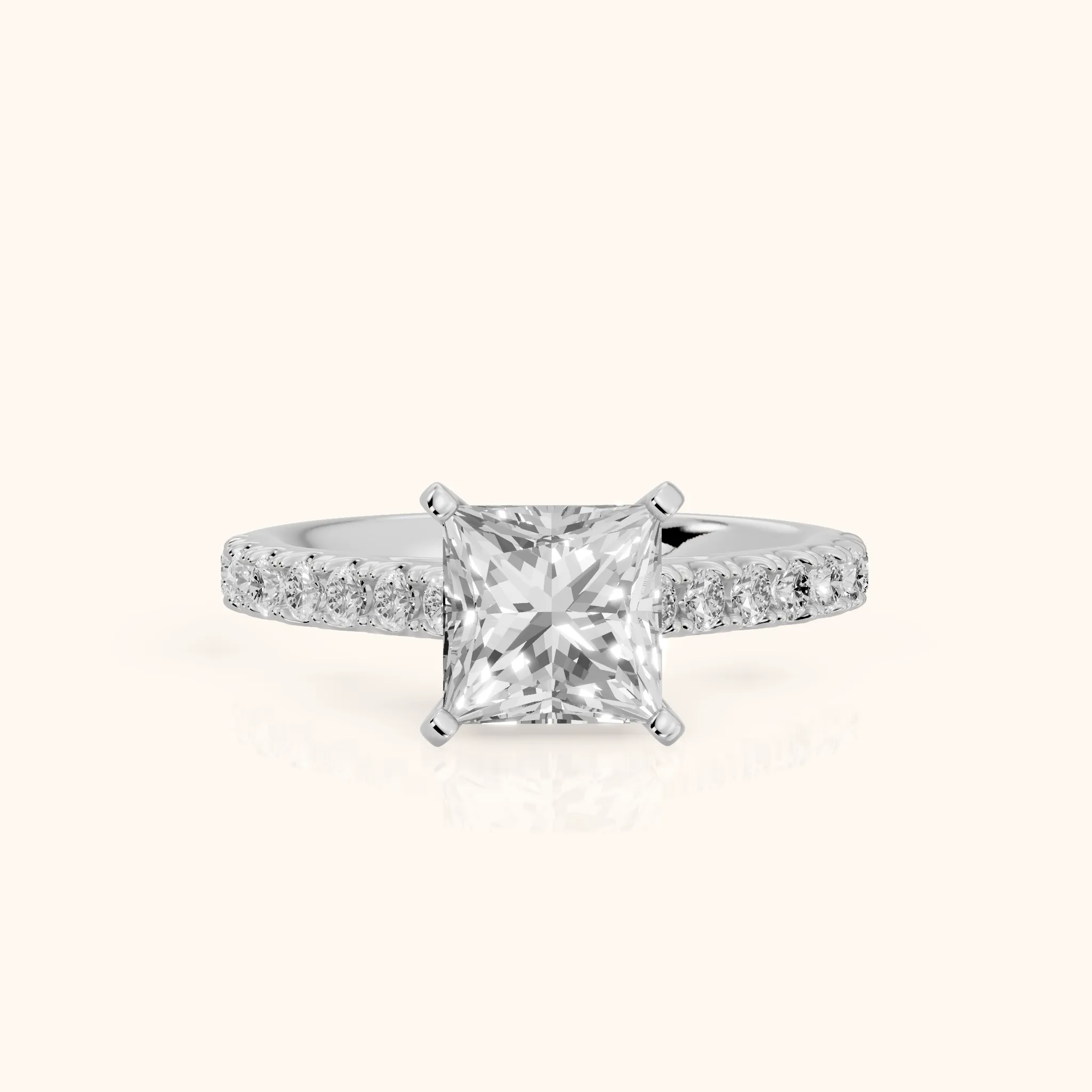 Keira Statement Pavé Princess Diamond Engagement Ring in Silver — view 1