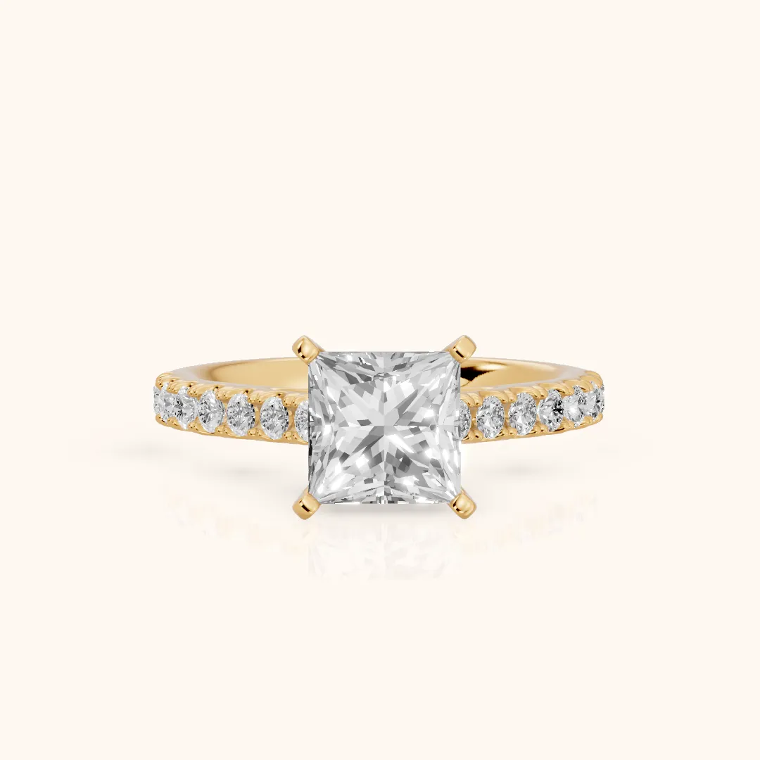 Keira Statement Pavé Princess Diamond Engagement Ring in Yellow Gold — view 2