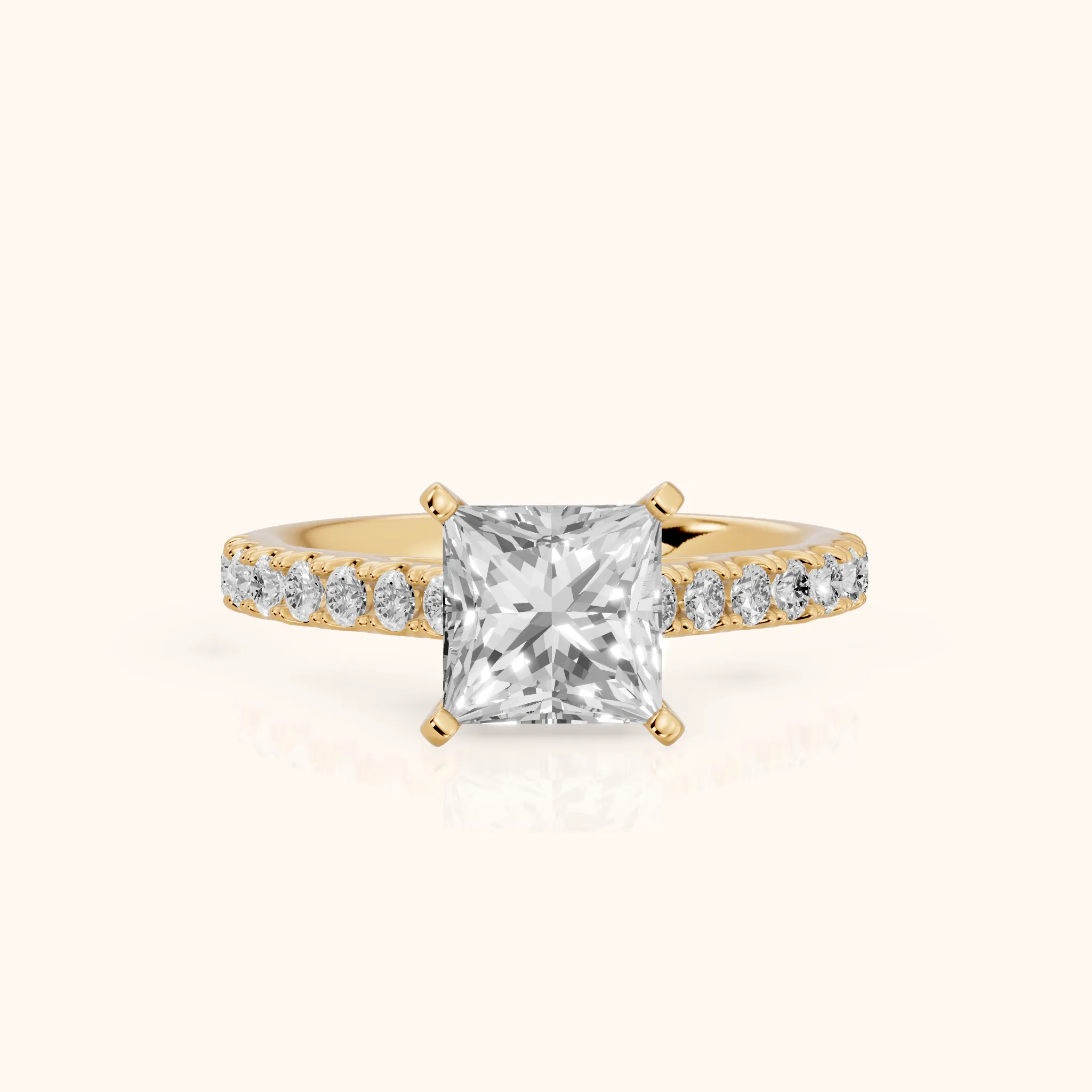 Keira Statement Pavé Princess Diamond Engagement Ring in Yellow Gold — view 1