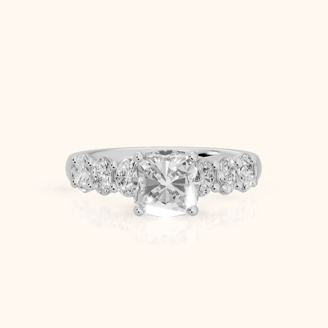 Kiera Graduated Seven-Stone Cushion Diamond Engagement Ring in Platinum — view 2