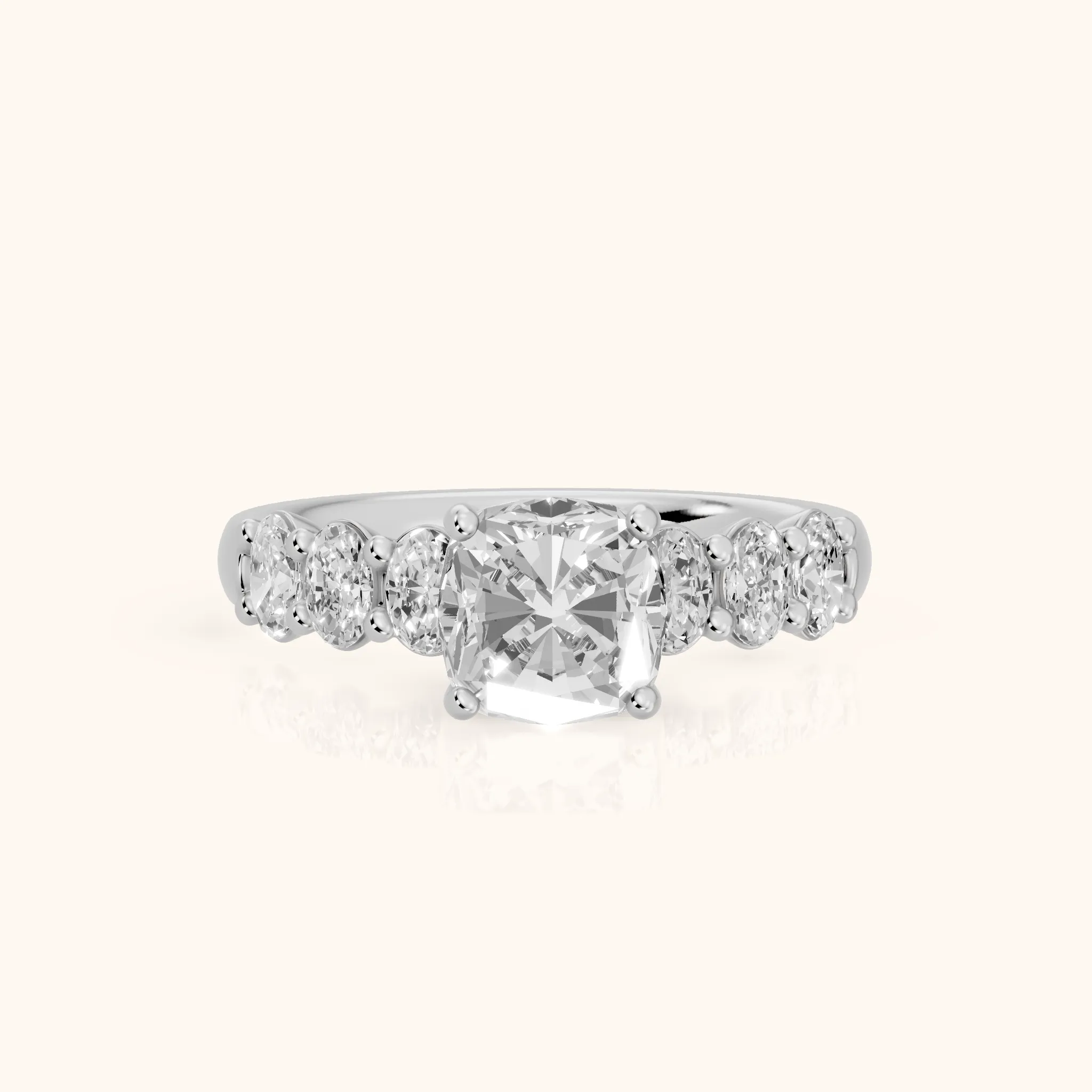 Kiera Graduated Seven-Stone Cushion Diamond Engagement Ring in Platinum — view 1