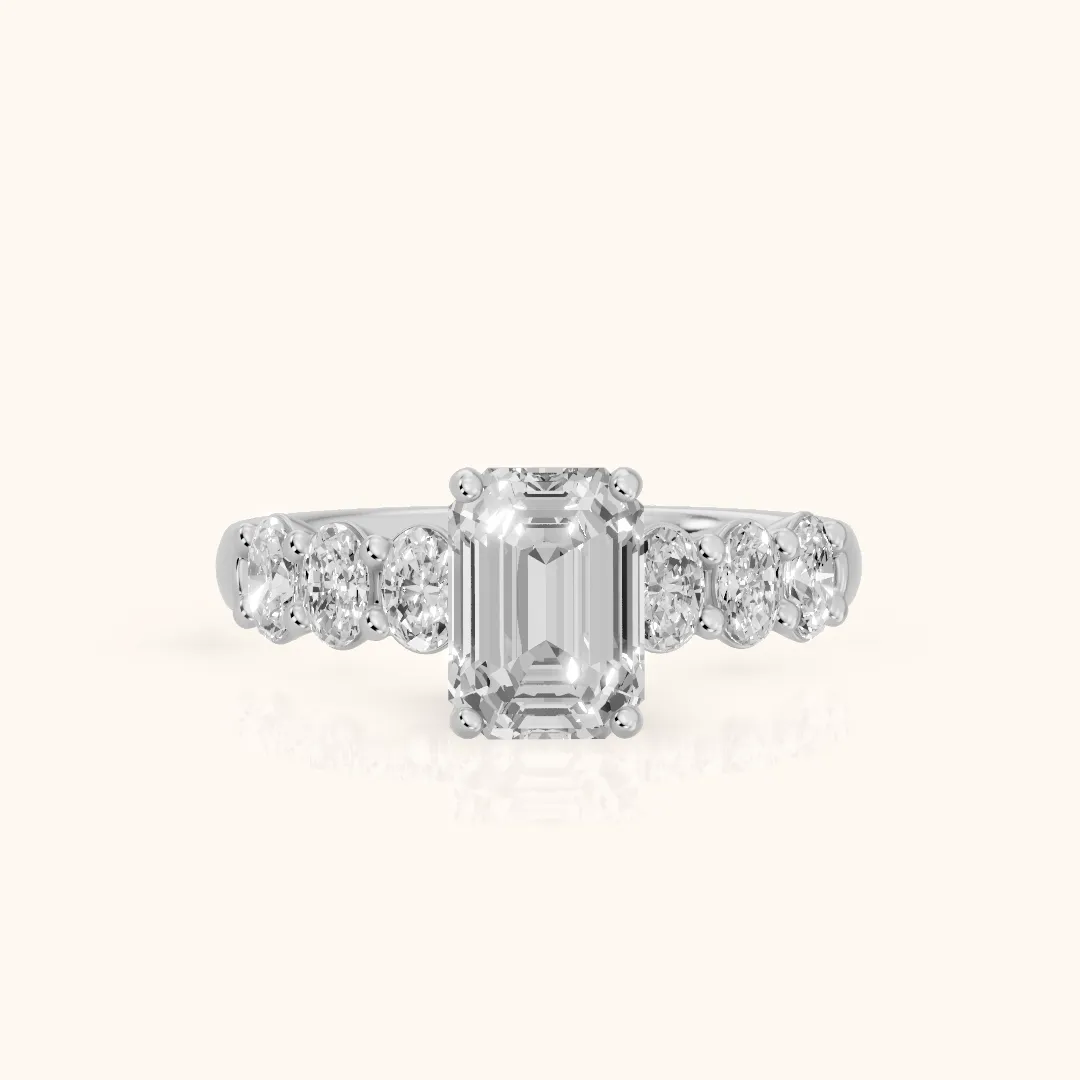 Kiera Graduated Seven-Stone Emerald Diamond Engagement Ring in White Gold — view 2