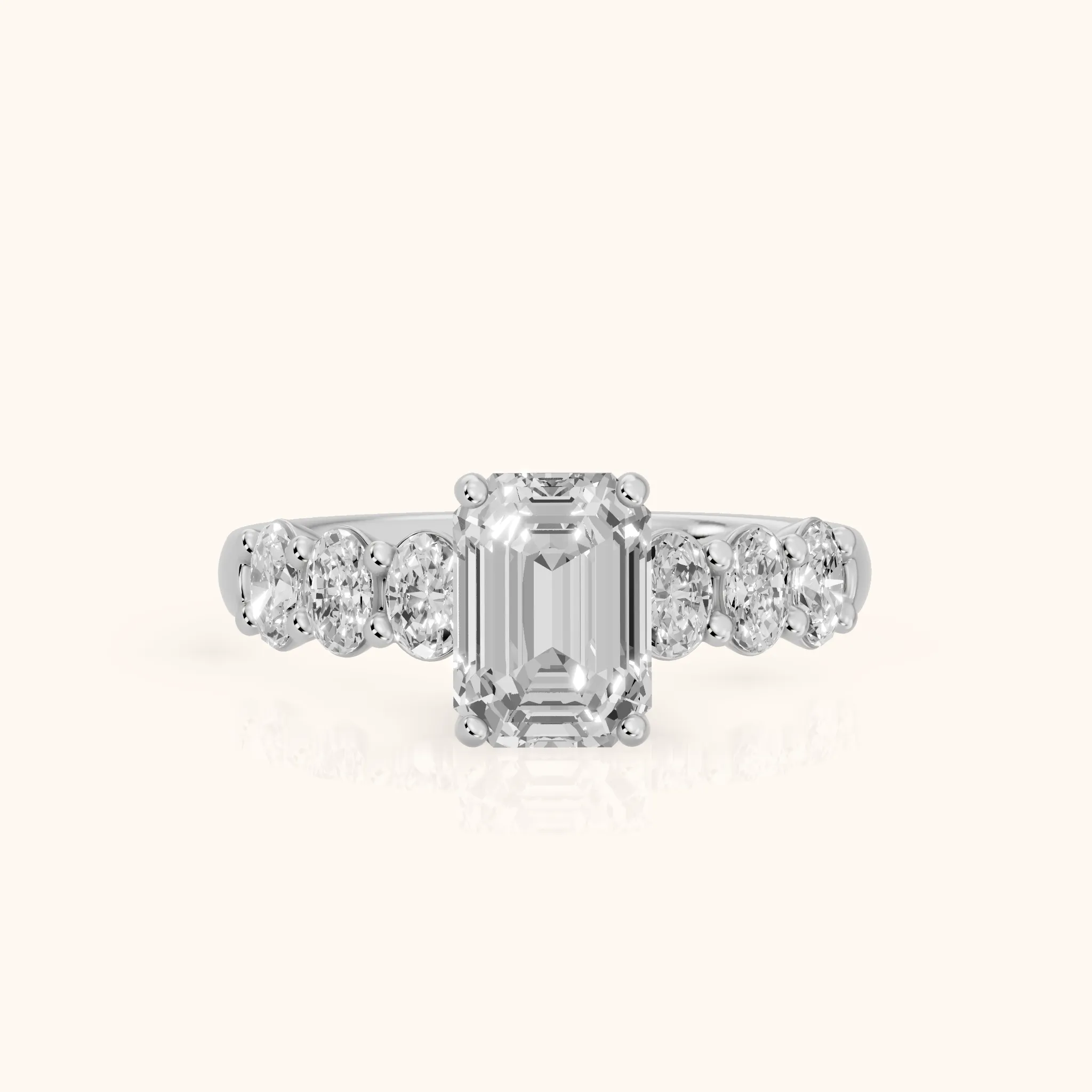 Kiera Graduated Seven-Stone Emerald Diamond Engagement Ring in White Gold — view 1