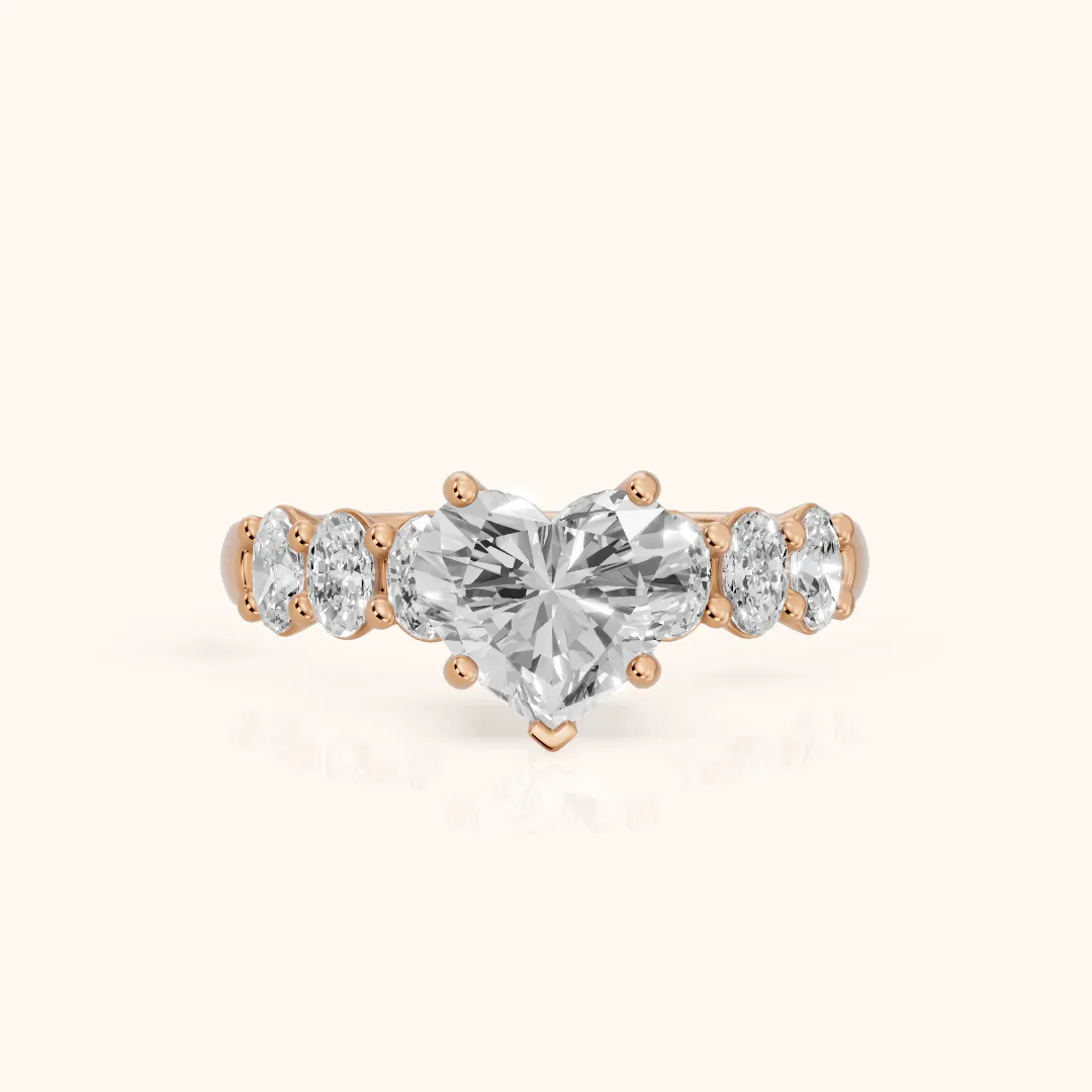 Kiera Graduated Seven-Stone Heart Diamond Engagement Ring in Rose Gold — view 2
