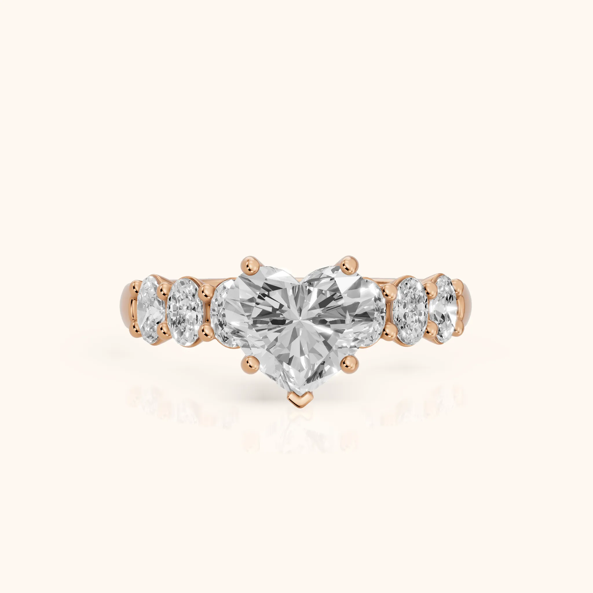 Kiera Graduated Seven-Stone Heart Diamond Engagement Ring in Rose Gold — view 1