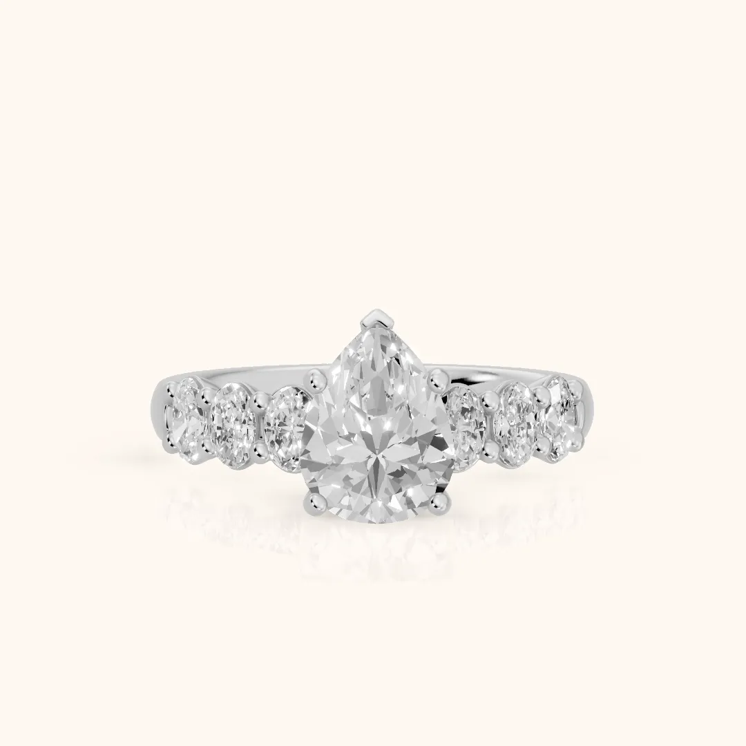 Kiera Graduated Seven-Stone Pear Diamond Engagement Ring in White Gold — view 2