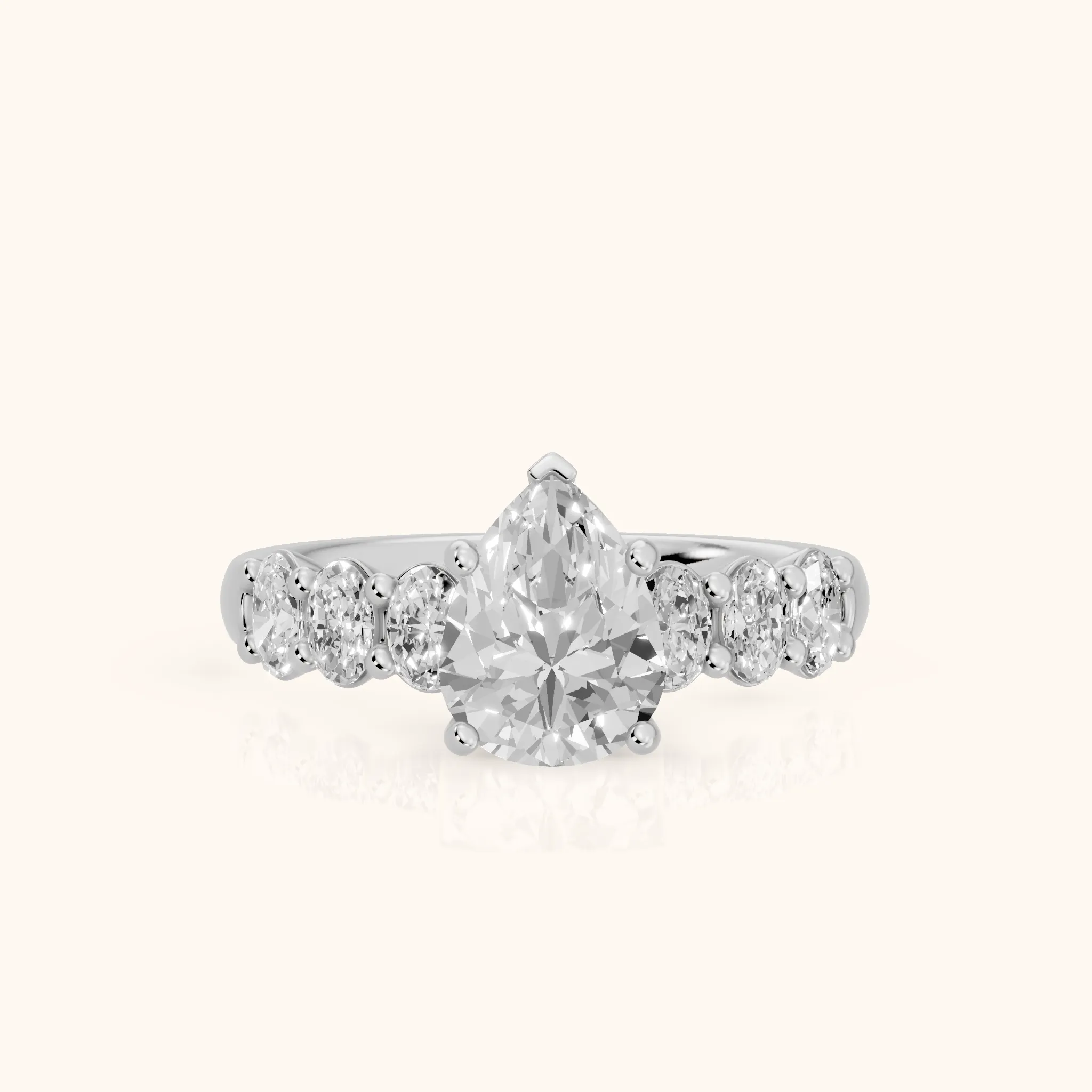 Kiera Graduated Seven-Stone Pear Diamond Engagement Ring in White Gold — view 1