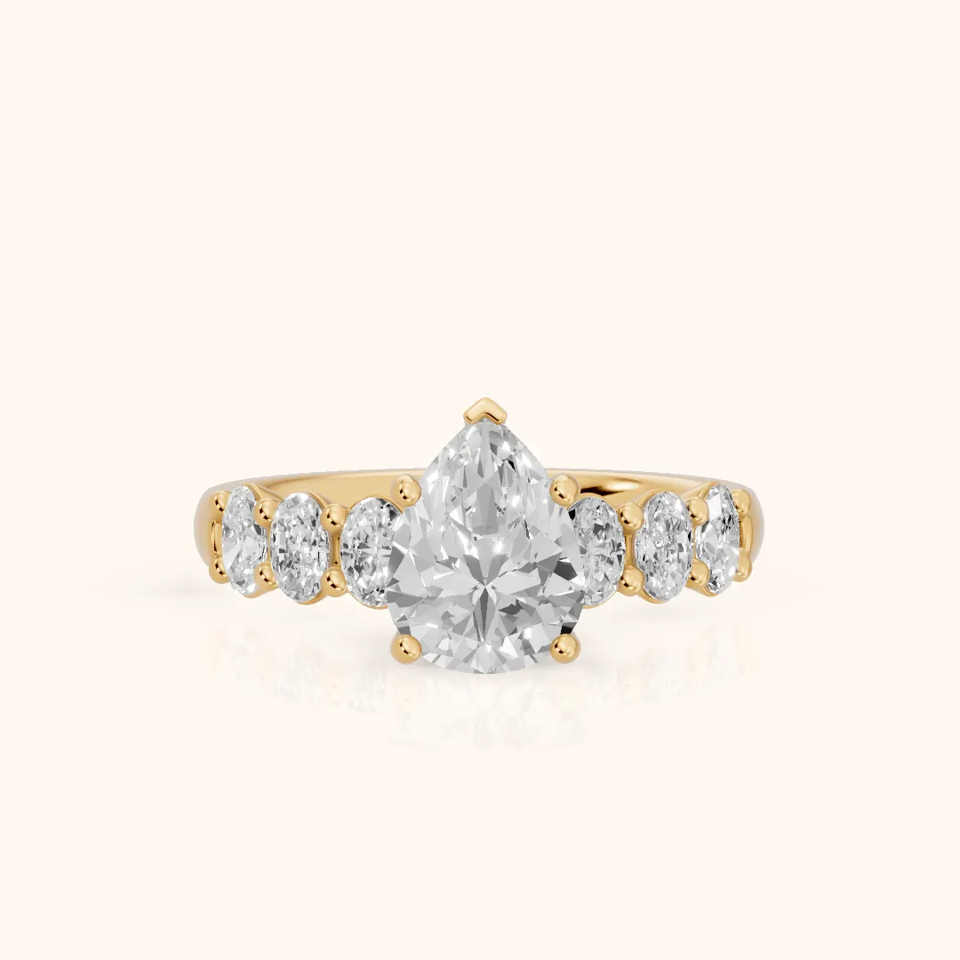 Kiera Graduated Seven-Stone Pear Diamond Engagement Ring in Yellow Gold — view 2
