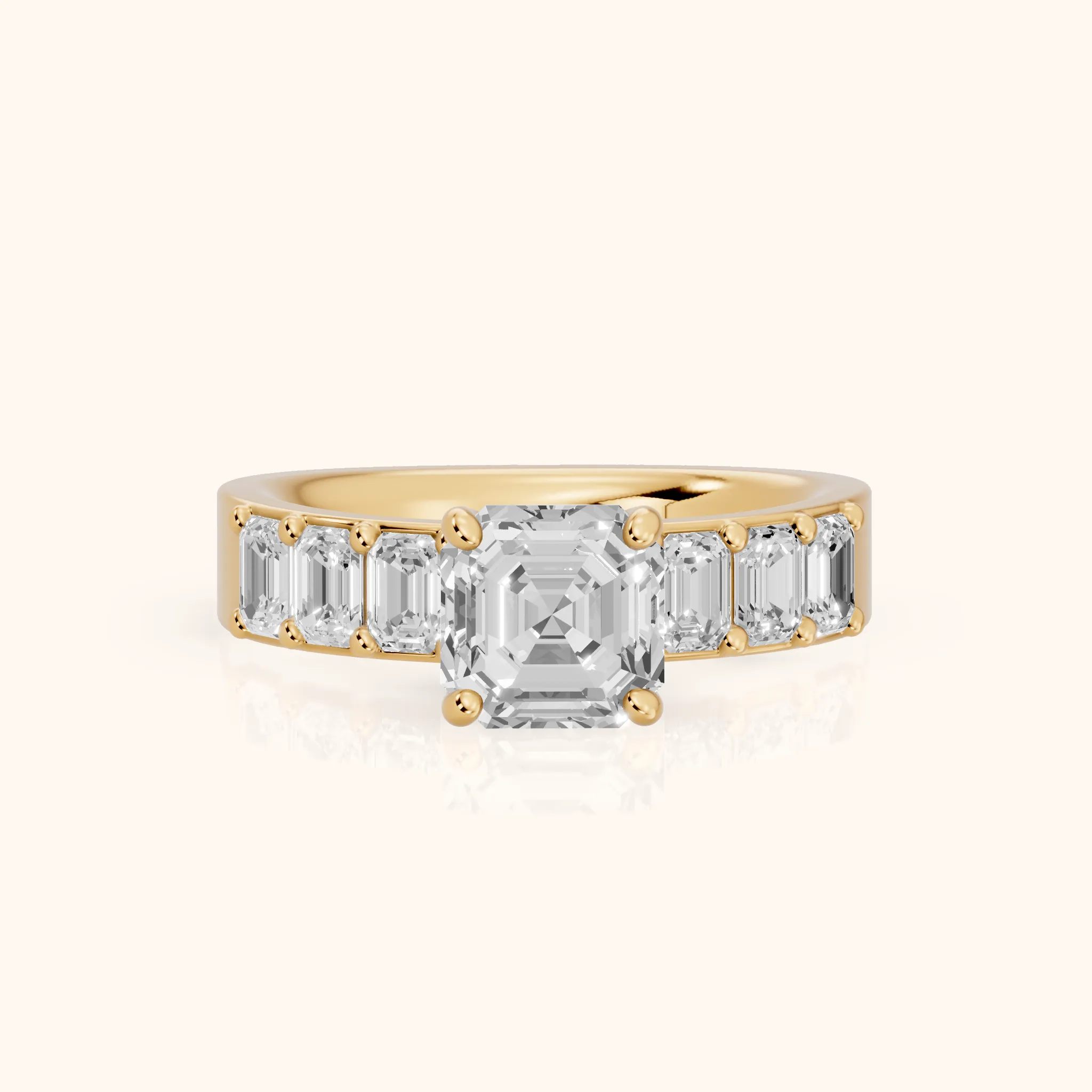Maia Wide Band Baguette Asscher Diamond Engagement Ring in Yellow Gold — view 1