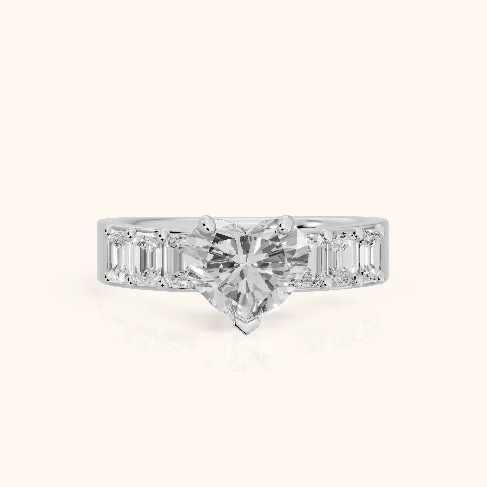 Maia Wide Band Baguette Heart Diamond Engagement Ring in White Gold — view 1