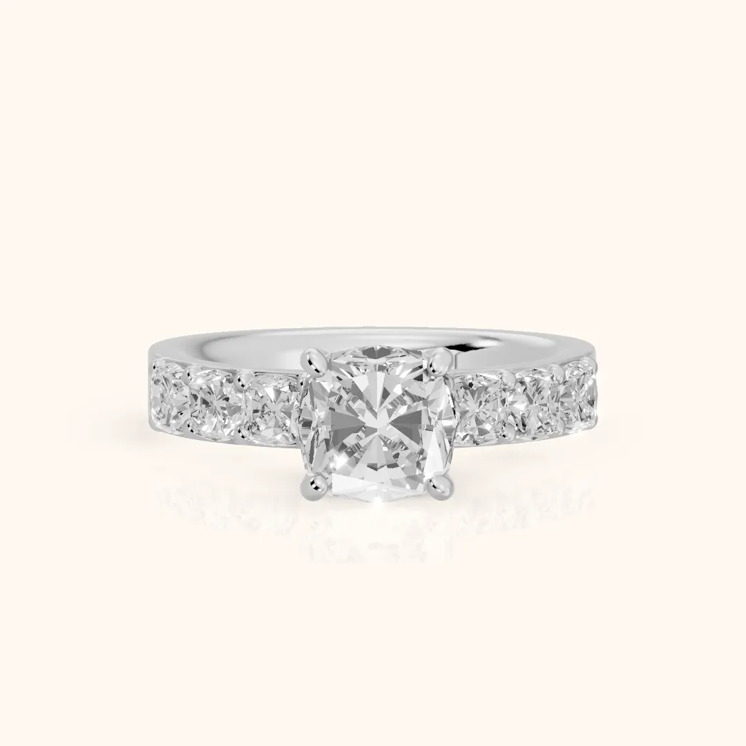Maude Wide Band Pavé Cushion Diamond Engagement Ring in White Gold — view 2