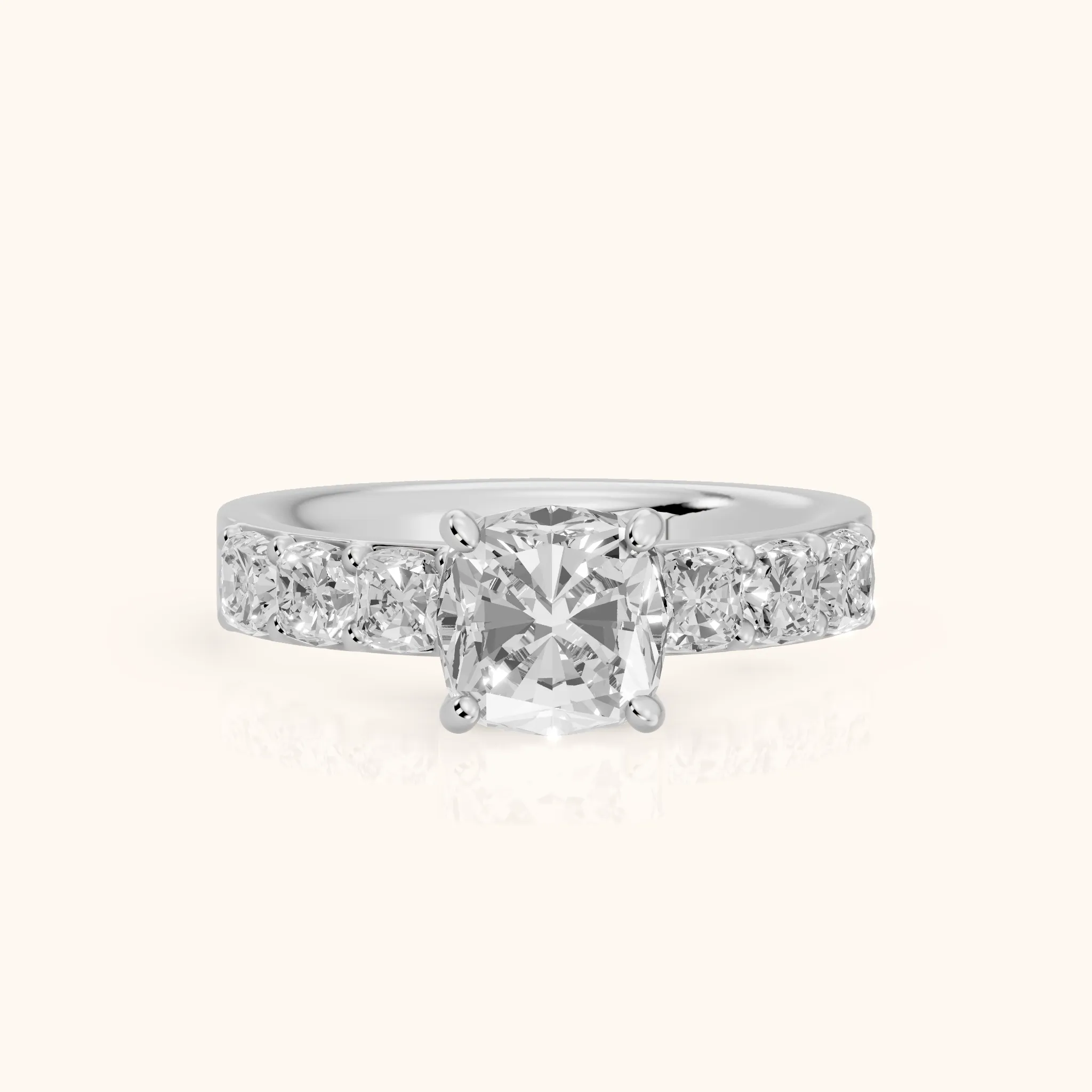 Maude Wide Band Pavé Cushion Diamond Engagement Ring in White Gold — view 1