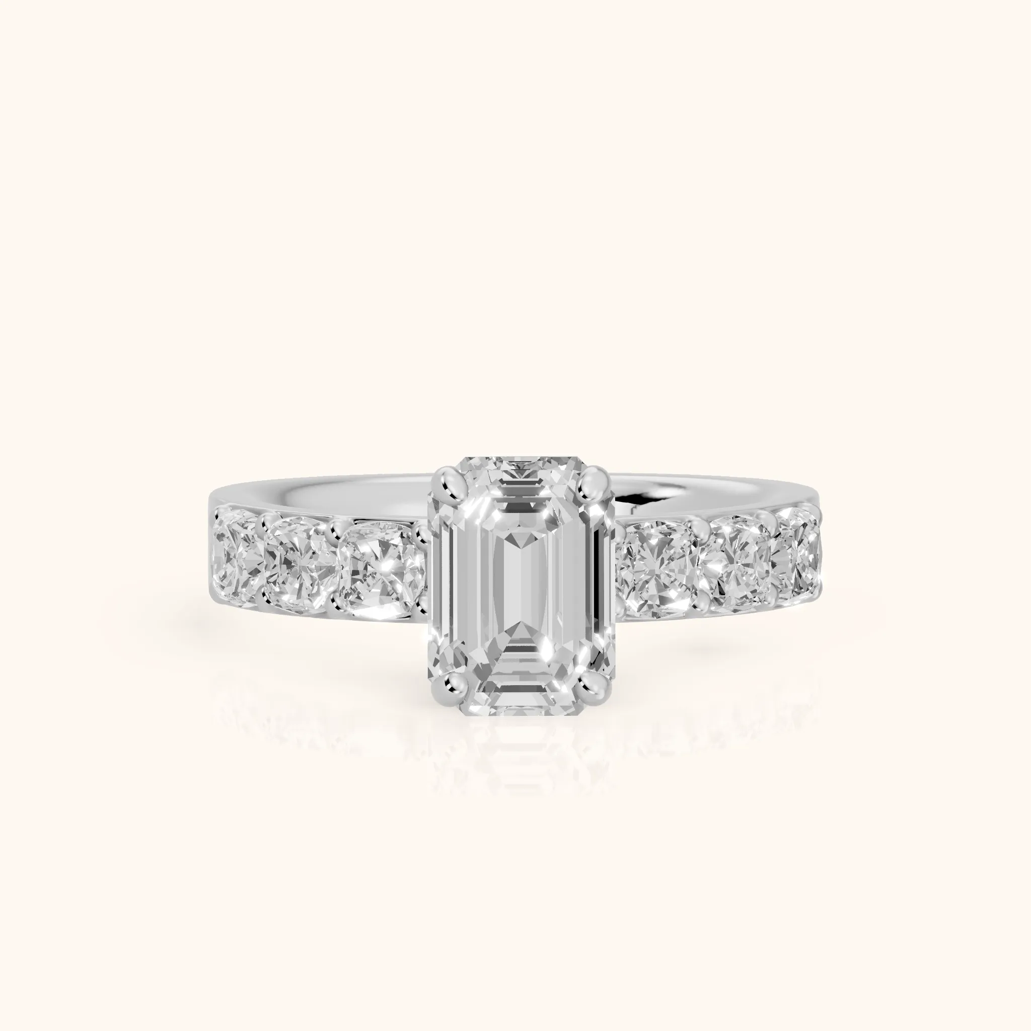 Maude Wide Band Pavé Emerald Diamond Engagement Ring in Silver — view 1