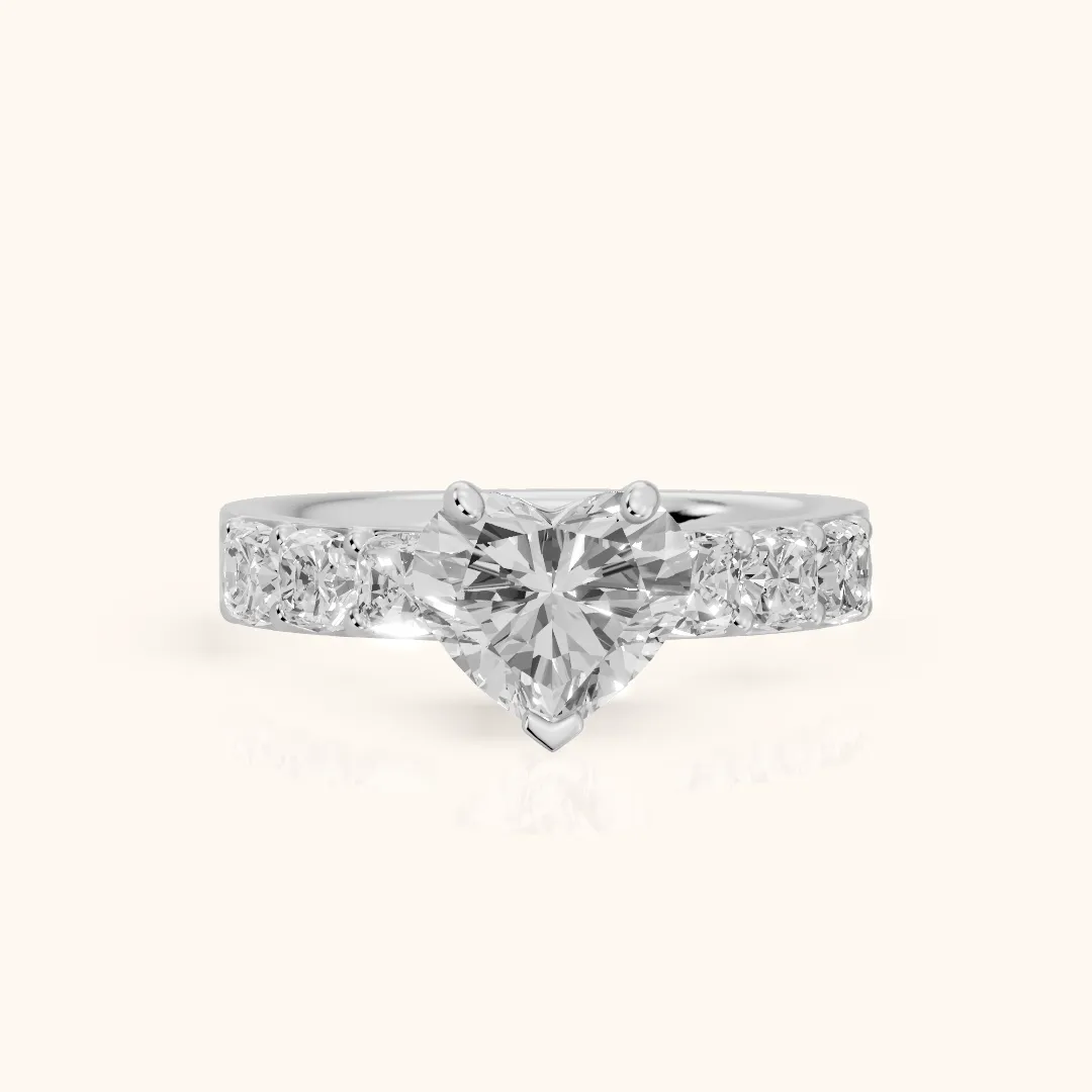 Maude Wide Band Pavé Heart Diamond Engagement Ring in White Gold — view 2