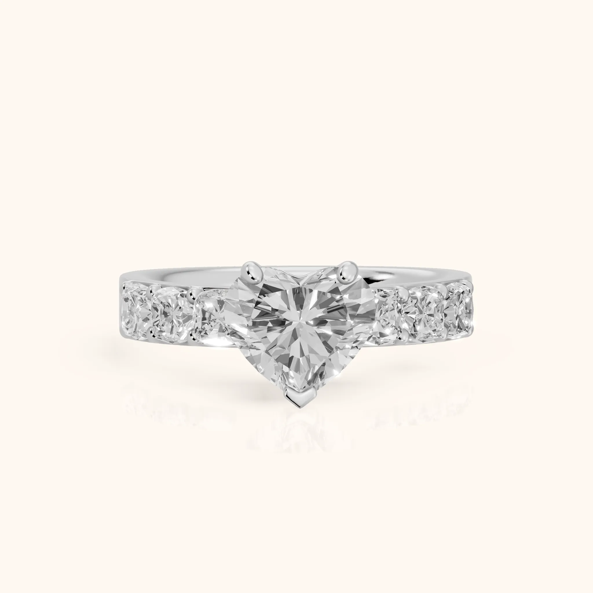 Maude Wide Band Pavé Heart Diamond Engagement Ring in White Gold — view 1