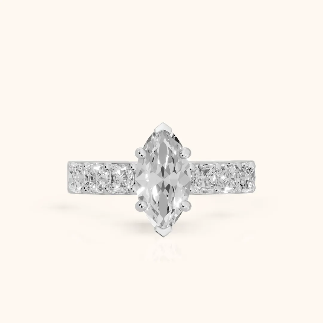 Maude Wide Band Pavé Marquise Diamond Engagement Ring in Silver — view 2