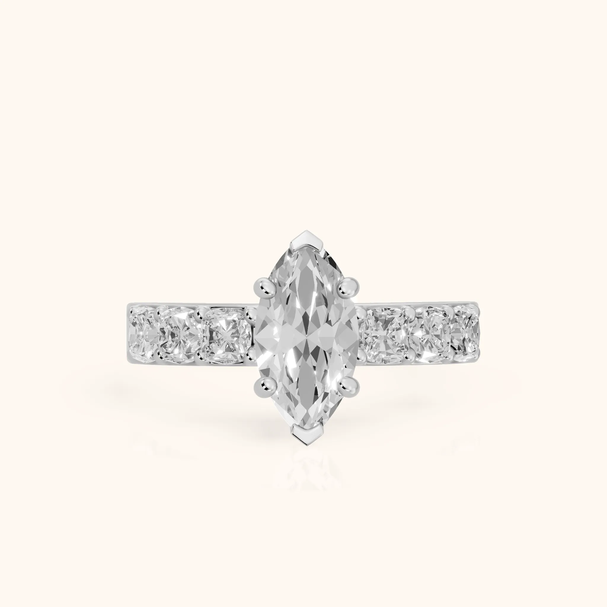 Maude Wide Band Pavé Marquise Diamond Engagement Ring in Silver — view 1