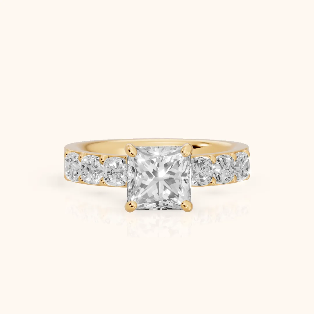 Maude Wide Band Pavé Princess Diamond Engagement Ring in Yellow Gold — view 2
