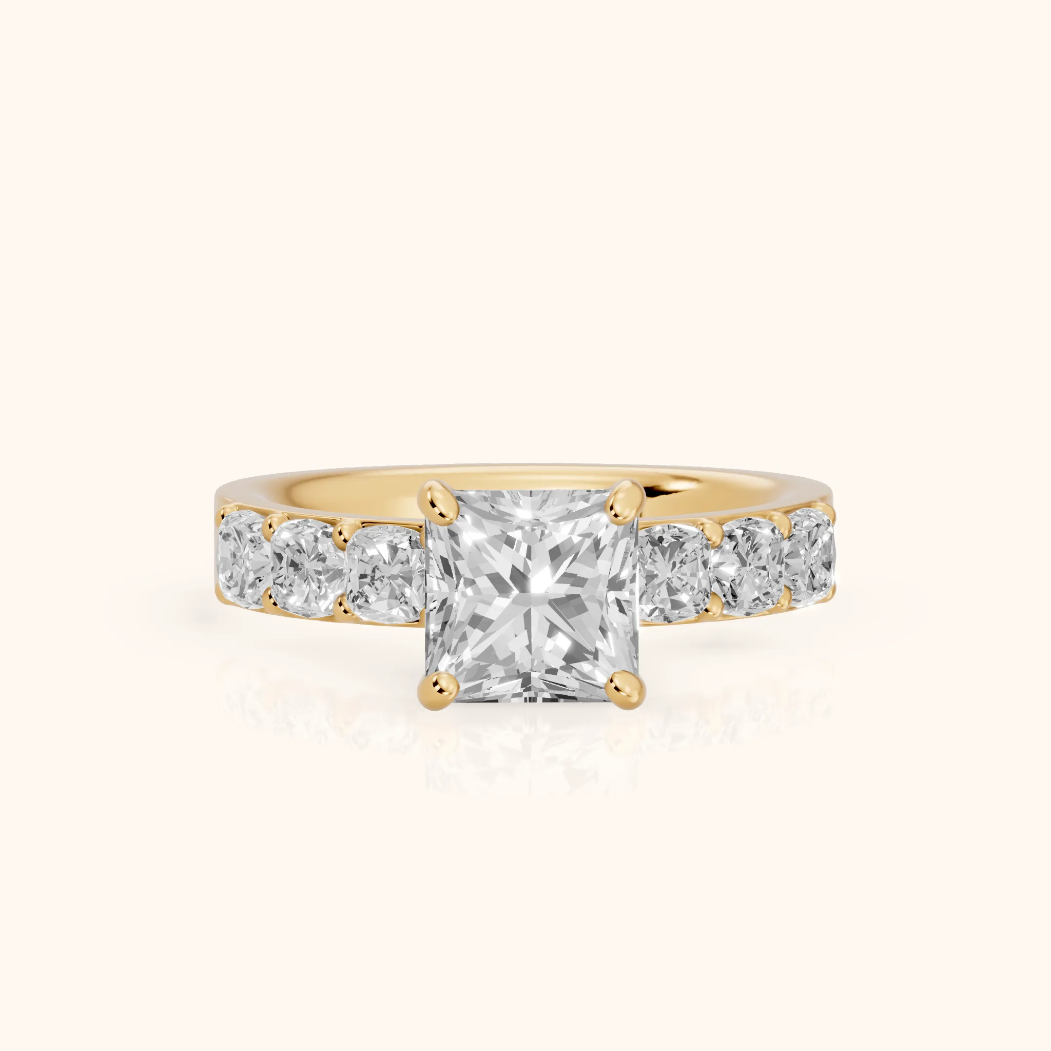 Maude Wide Band Pavé Princess Diamond Engagement Ring in Yellow Gold — view 1