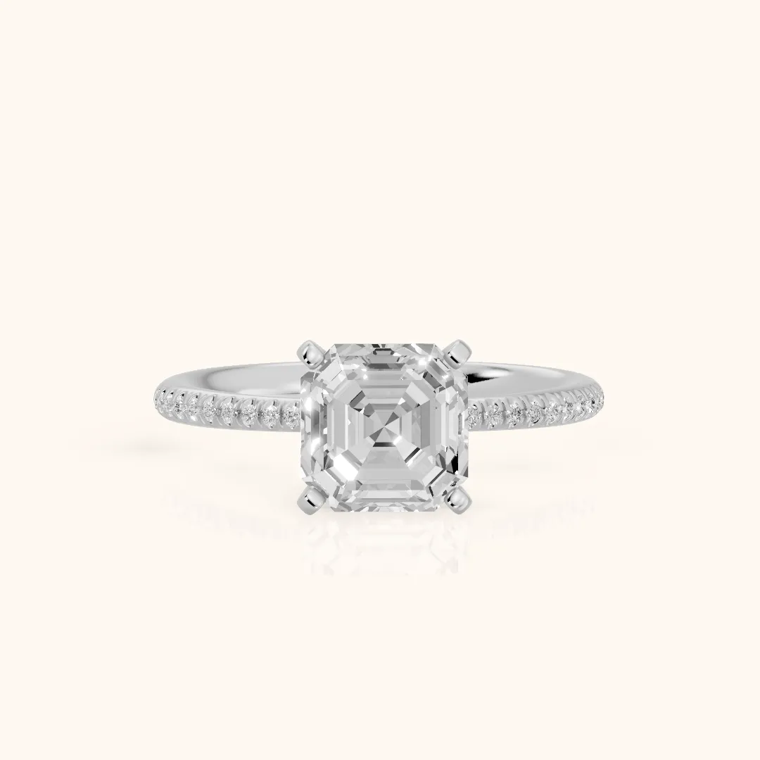 Mona Micropavé Asscher Diamond Engagement Ring in Silver — view 2