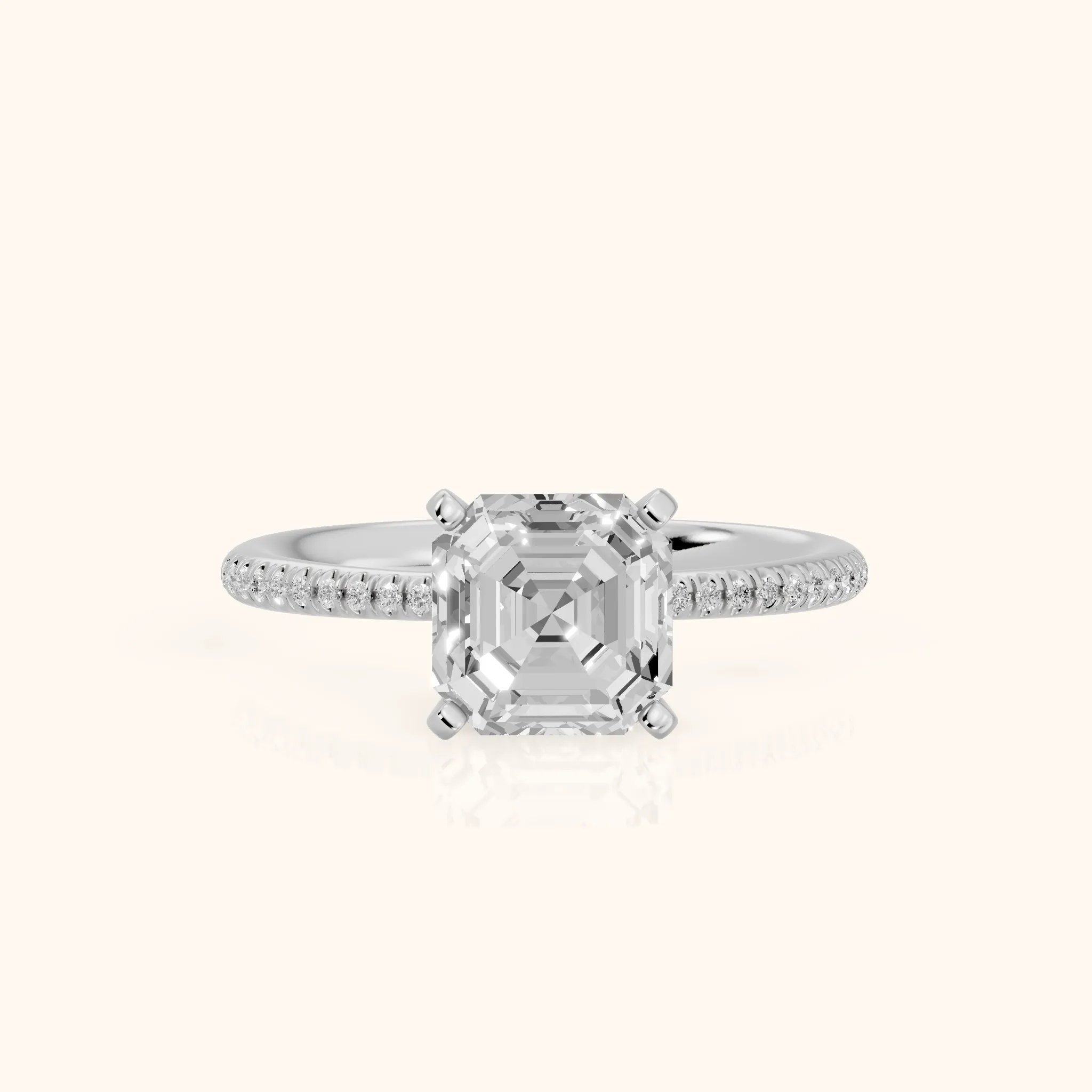 Mona Micropavé Asscher Diamond Engagement Ring in Silver — view 1