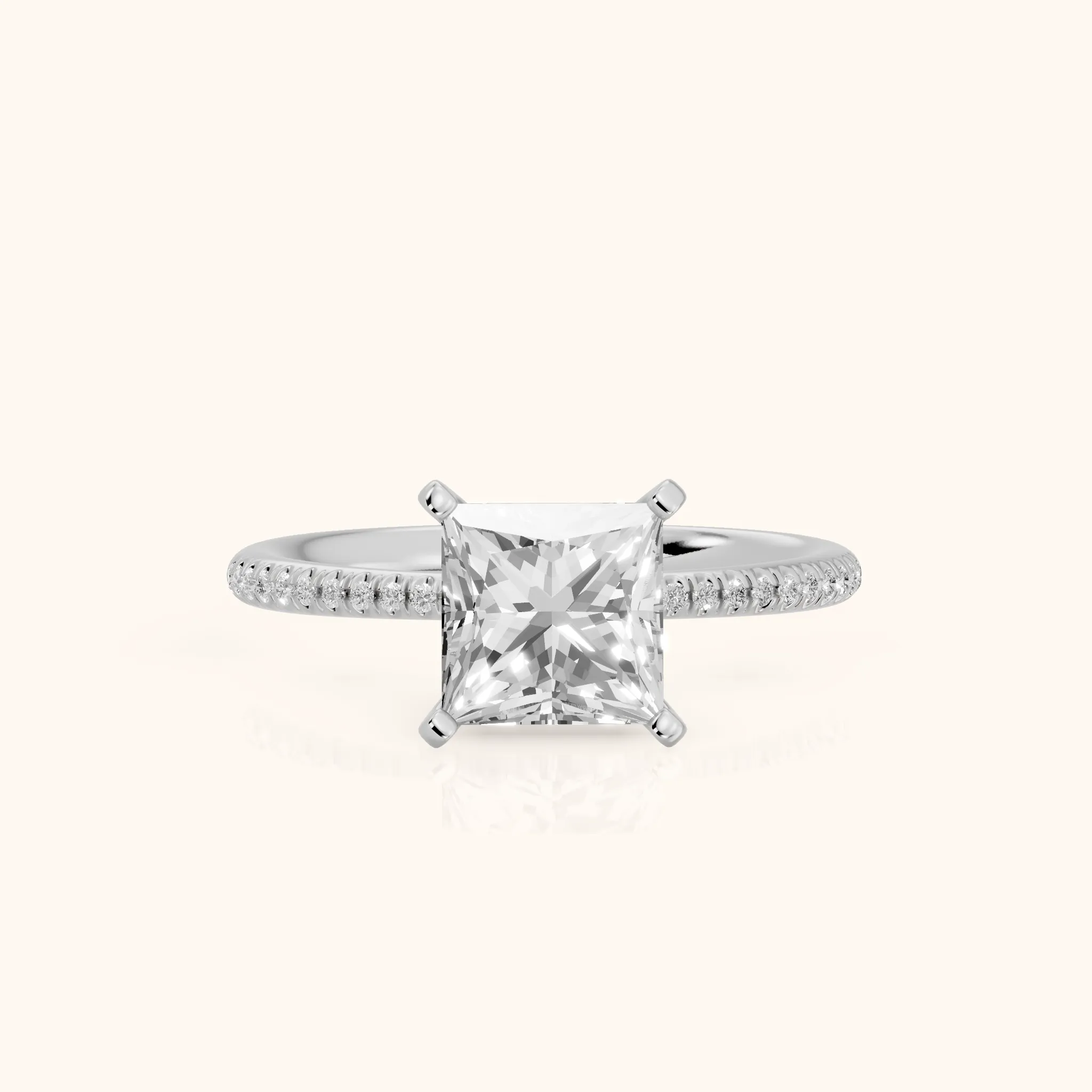 Mona Micropavé Princess Diamond Engagement Ring in White Gold — view 1