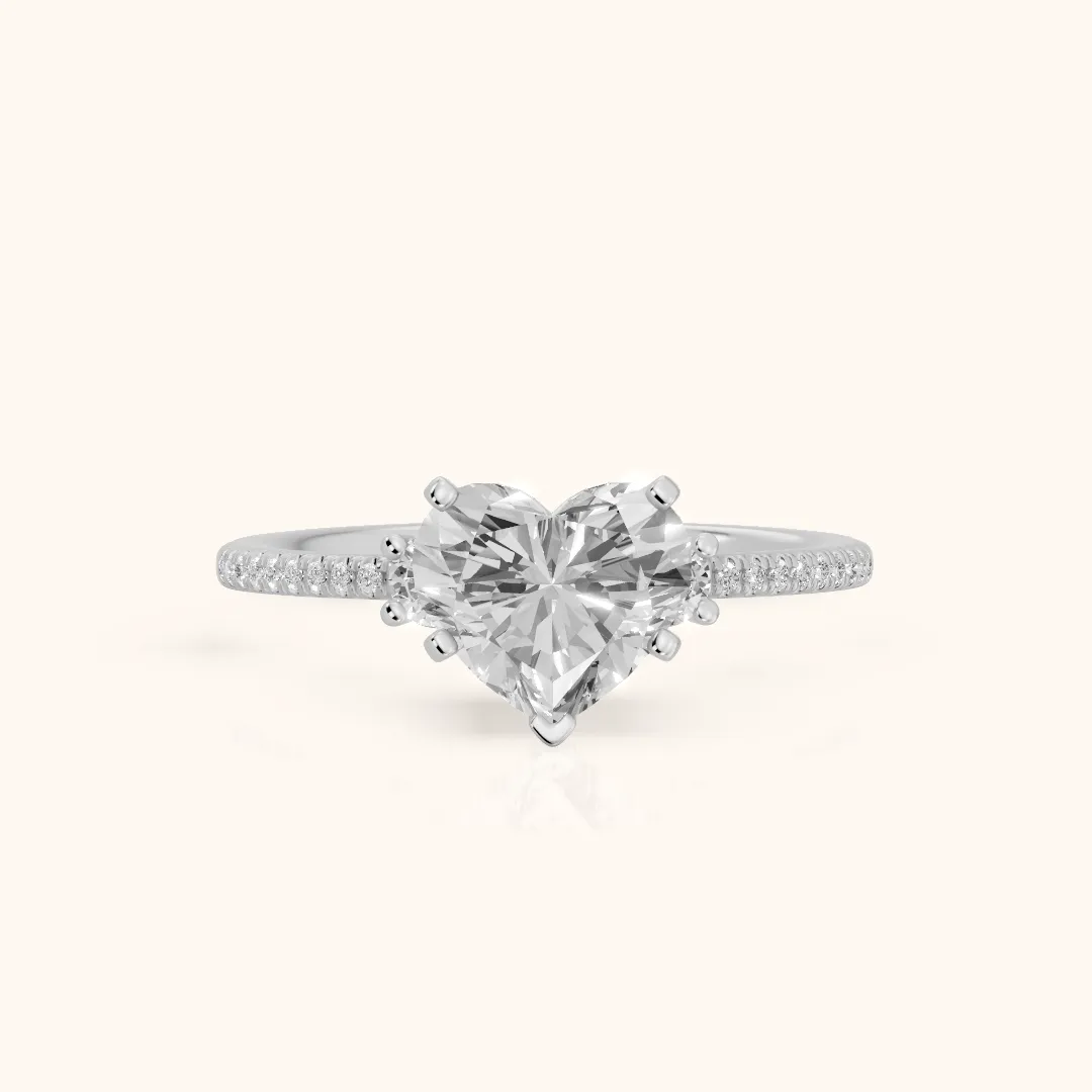 Nerissa Three-Stone Micropavé Heart Diamond Engagement Ring in Silver — view 2