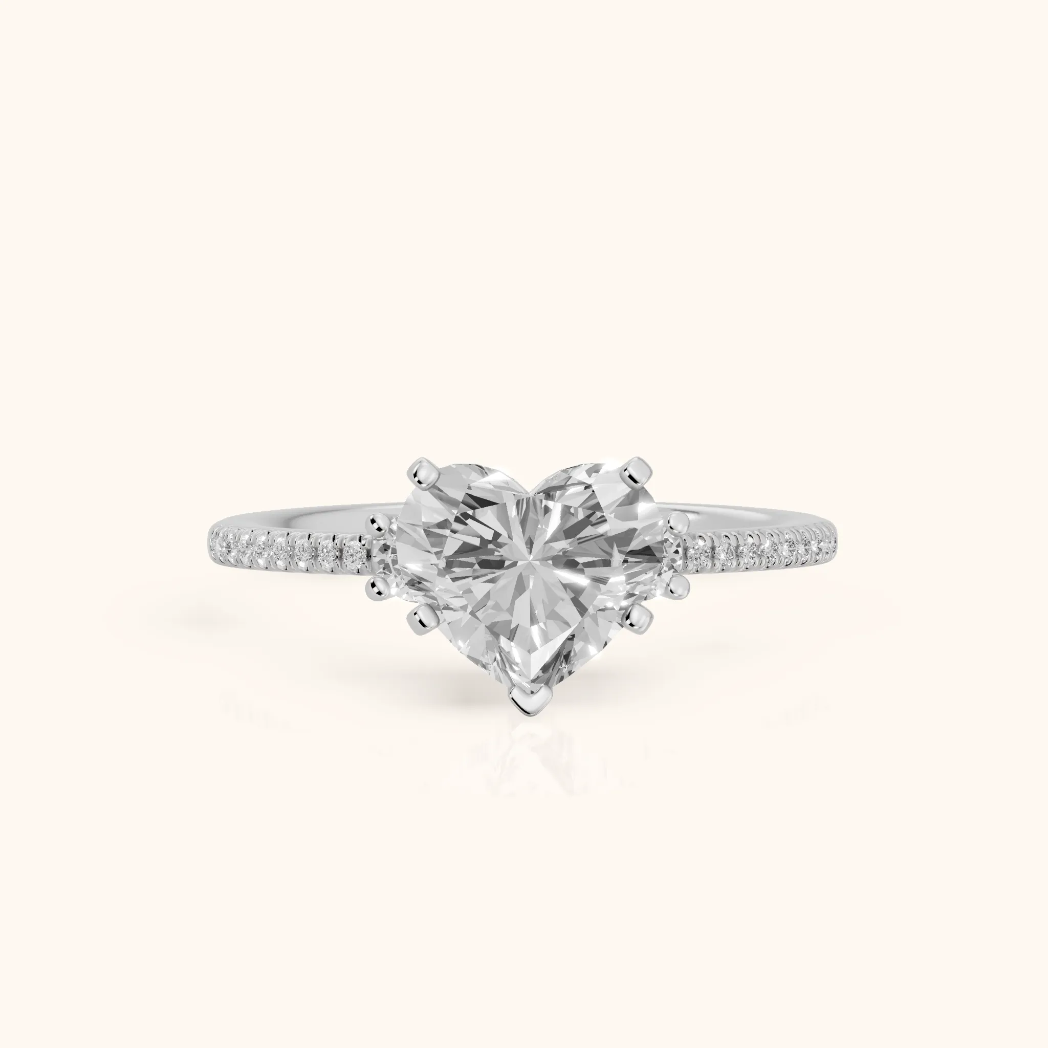 Nerissa Three-Stone Micropavé Heart Diamond Engagement Ring in Silver — view 1