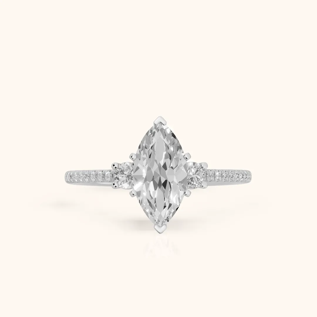Nerissa Three-Stone Micropavé Marquise Diamond Engagement Ring in Silver — view 2