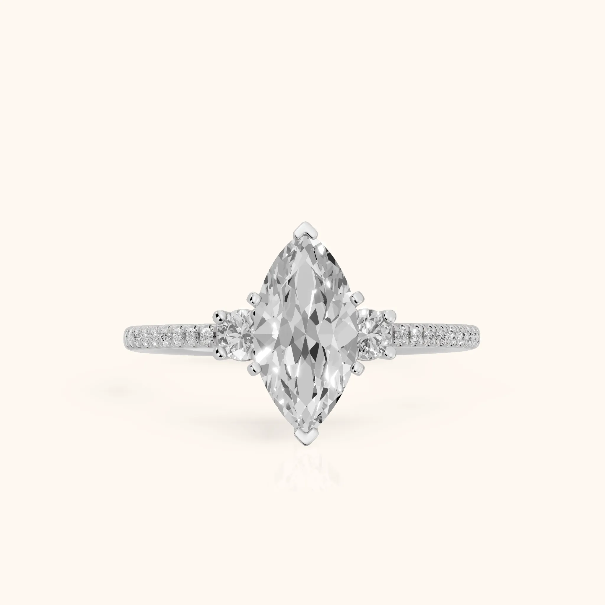 Nerissa Three-Stone Micropavé Marquise Diamond Engagement Ring in Silver — view 1