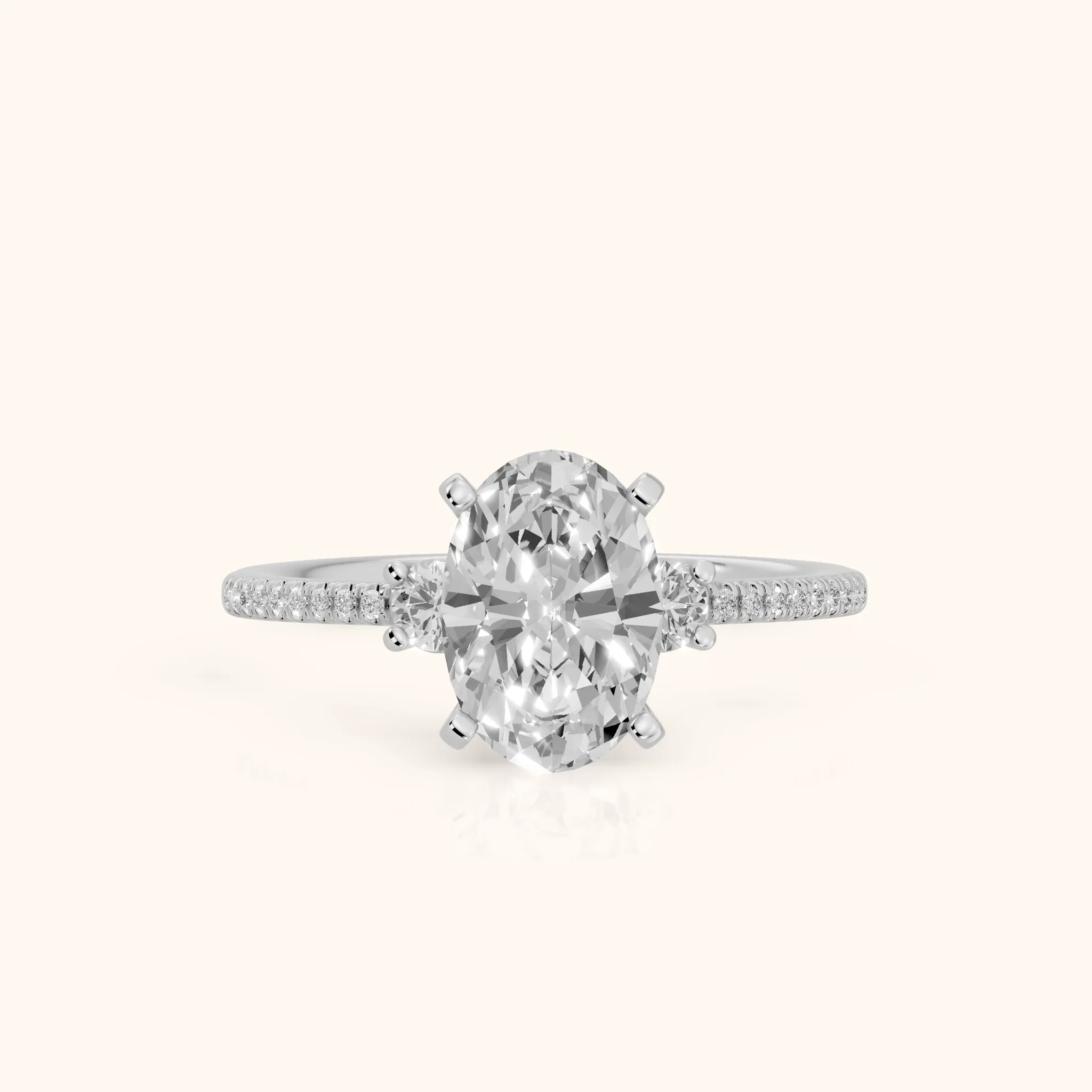 Nerissa Three-Stone Micropavé Oval Diamond Engagement Ring in Platinum — view 1