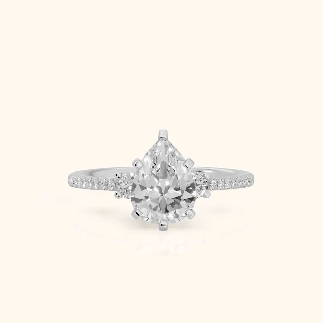 Nerissa Three-Stone Micropavé Pear Diamond Engagement Ring in Silver — view 2