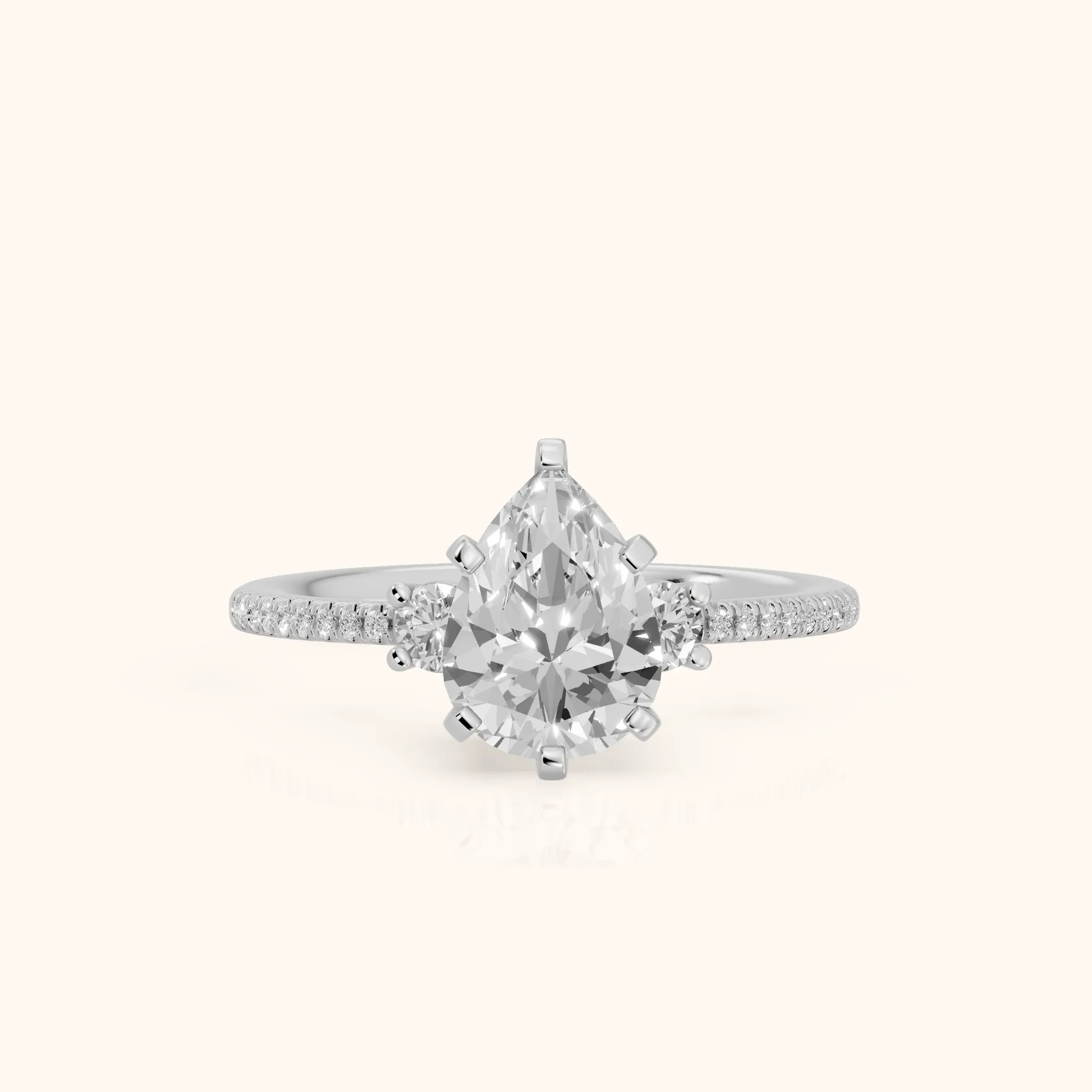 Nerissa Three-Stone Micropavé Pear Diamond Engagement Ring in Silver — view 1