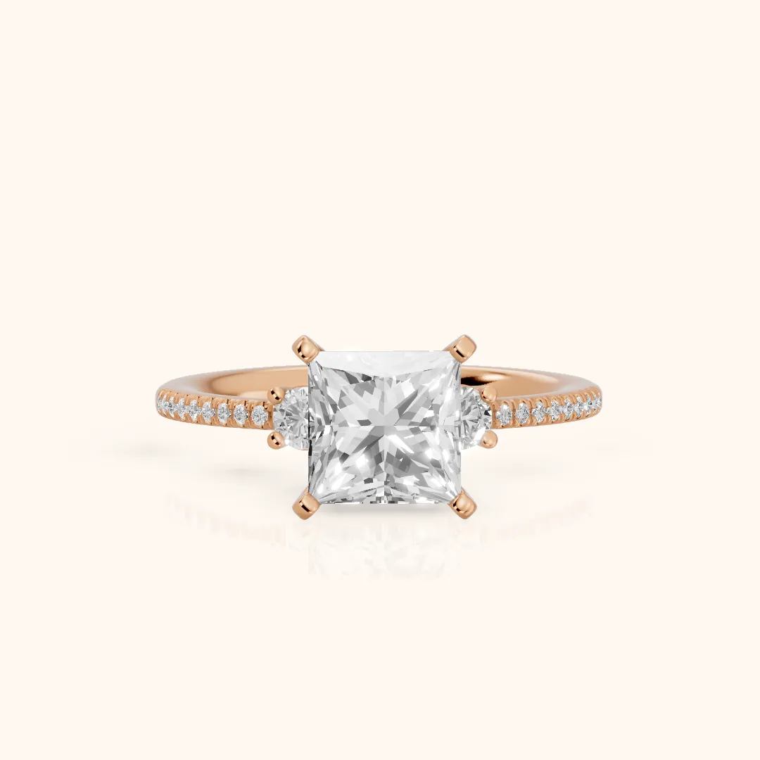 Nerissa Three-Stone Micropavé Princess Diamond Engagement Ring in Rose Gold — view 2