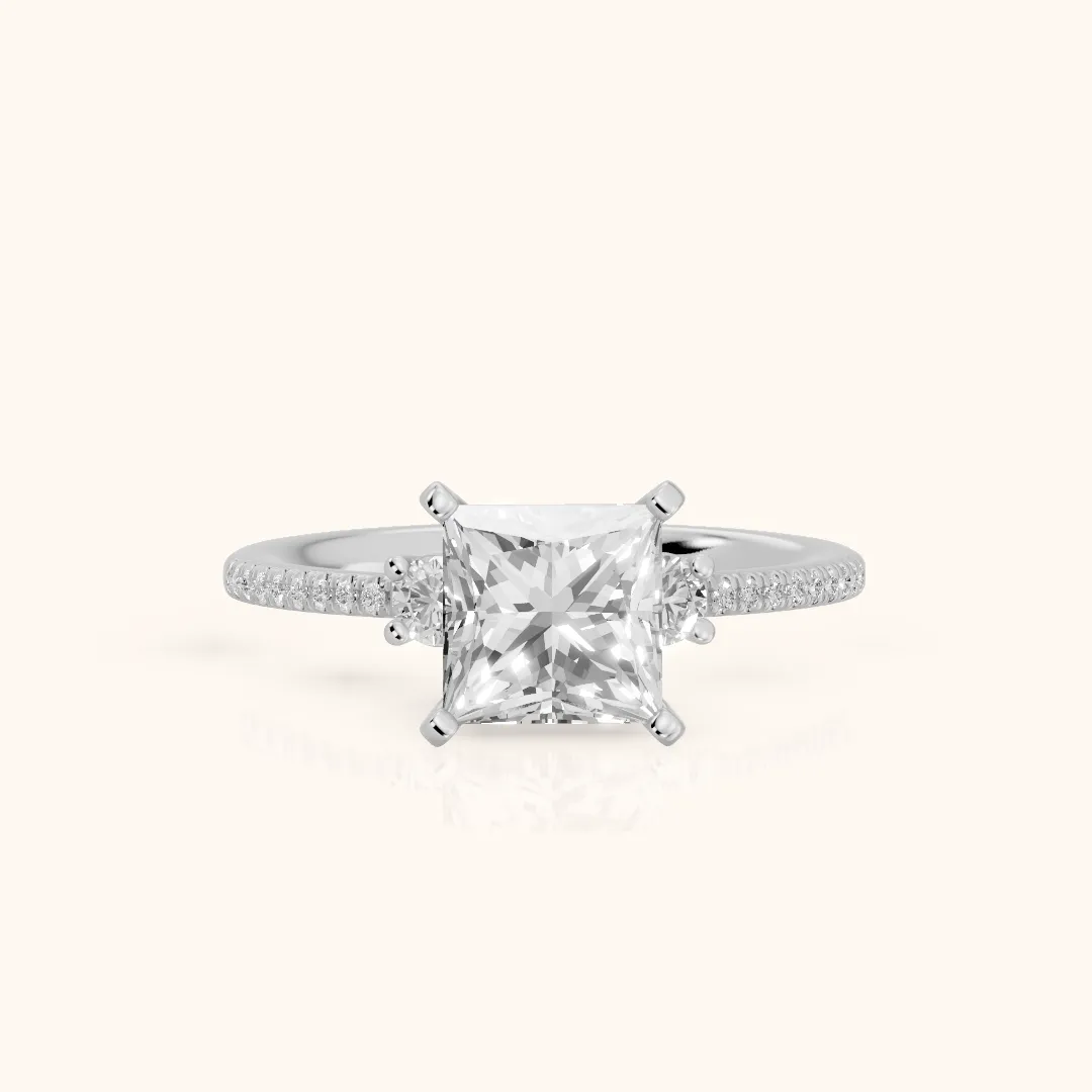 Nerissa Three-Stone Micropavé Princess Diamond Engagement Ring in Silver — view 2