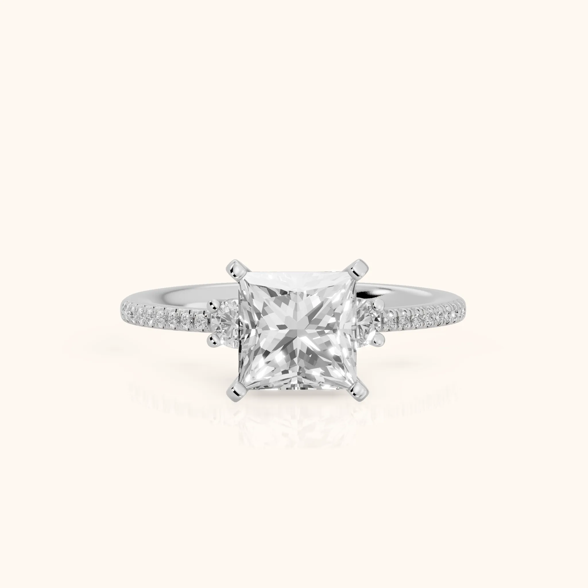 Nerissa Three-Stone Micropavé Princess Diamond Engagement Ring in Silver — view 1