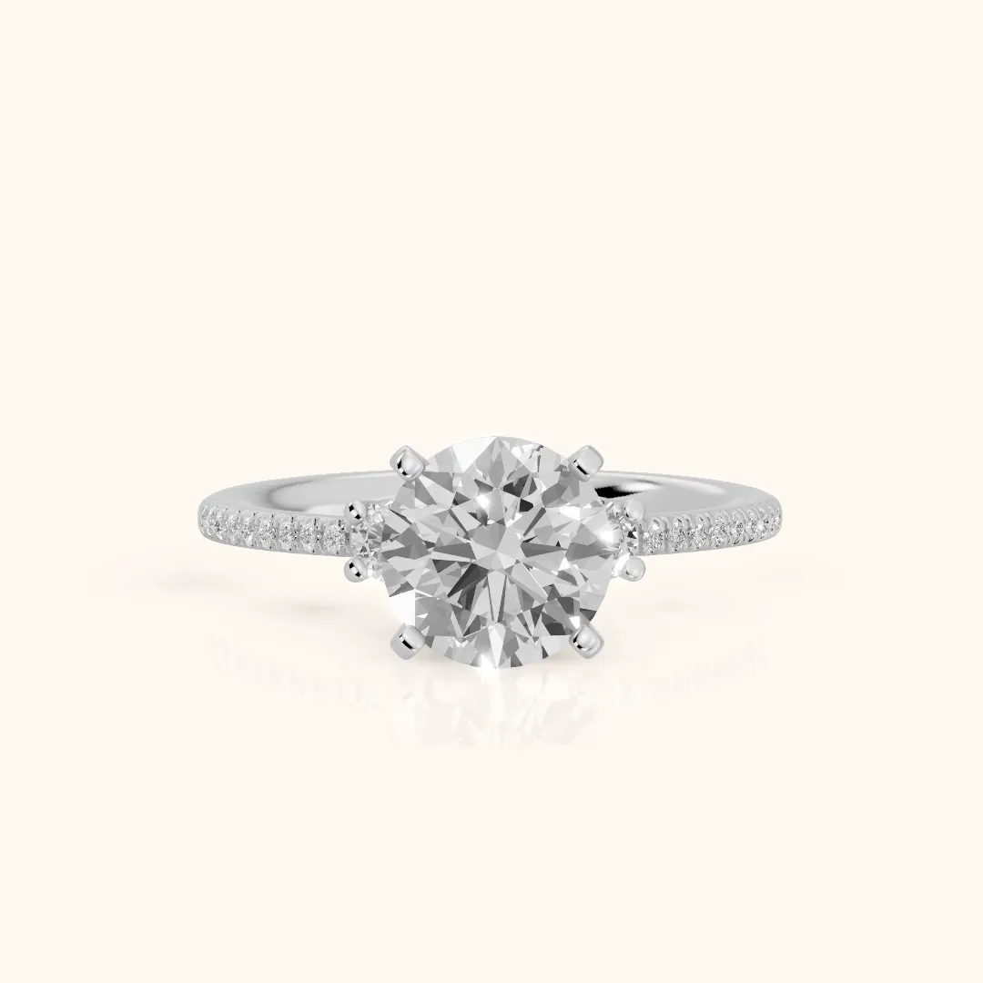 Nerissa Three-Stone Micropavé Round Diamond Engagement Ring in Silver — view 2