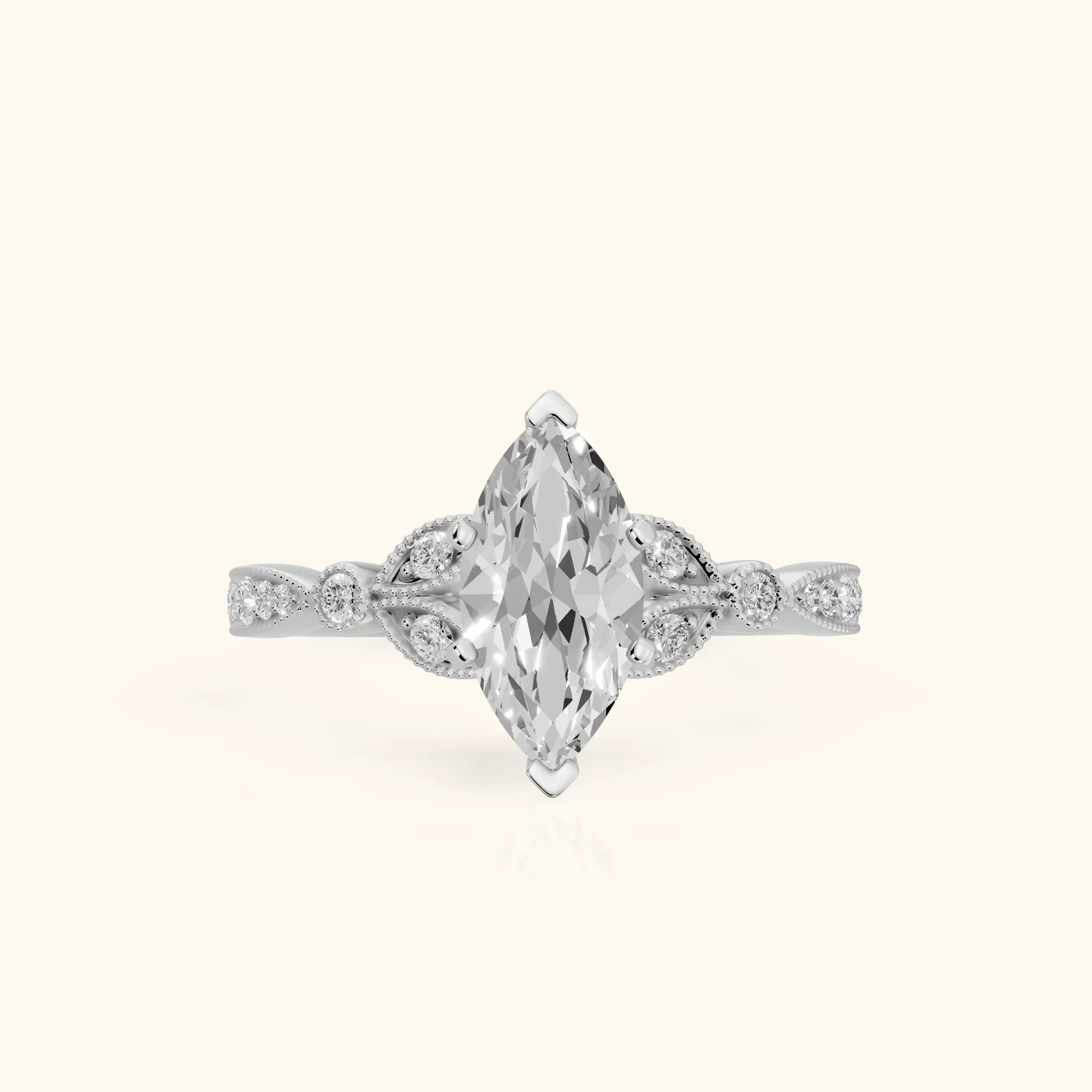 Ninette Vintage Leaf Marquise Diamond Engagement Ring in White Gold — view 1