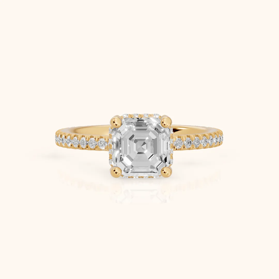 Orla Hidden Halo Pavé Asscher Diamond Engagement Ring in Yellow Gold — view 2