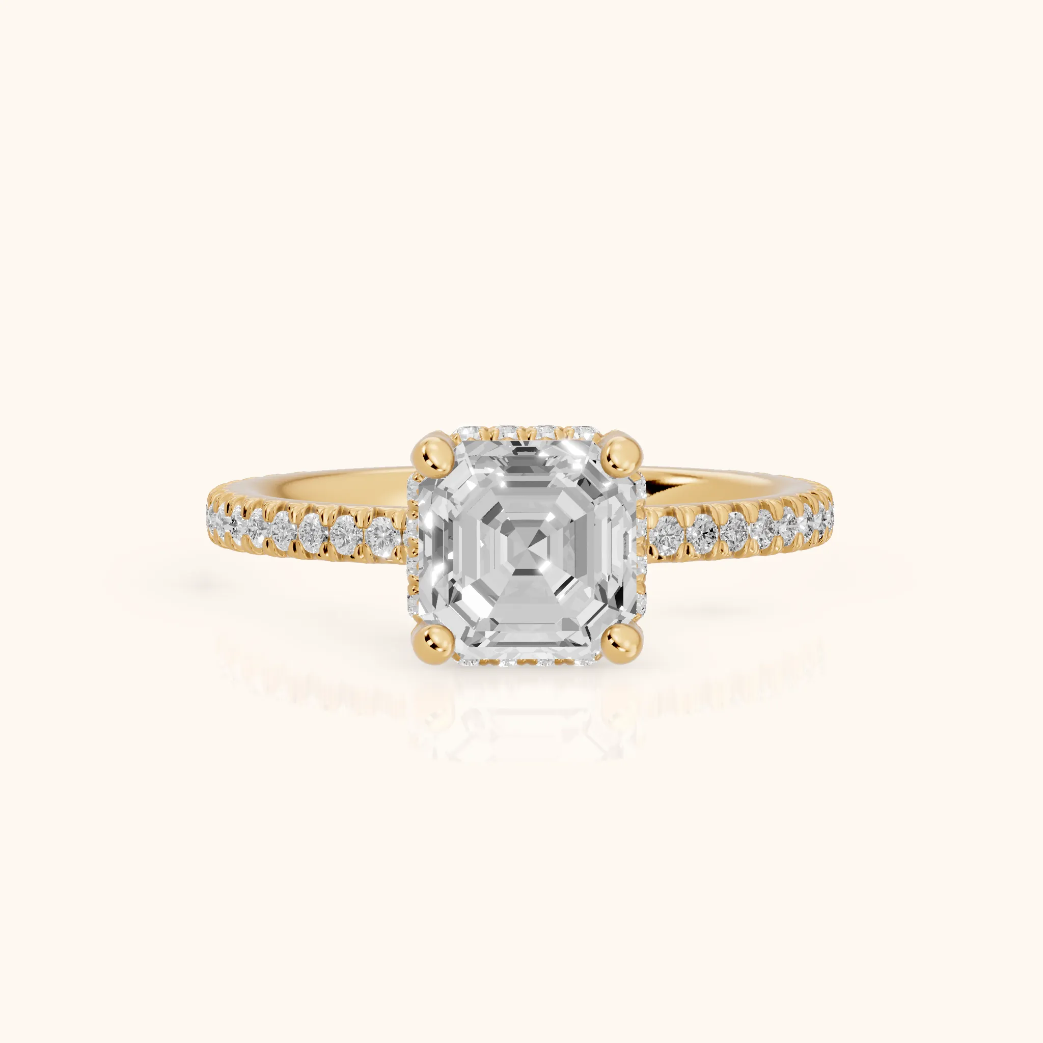 Orla Hidden Halo Pavé Asscher Diamond Engagement Ring in Yellow Gold — view 1