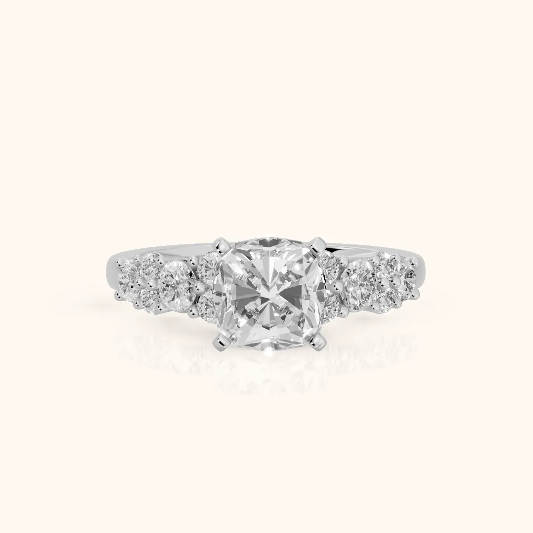 Roxana Graduated Cluster Cushion Diamond Engagement Ring in Silver — view 2