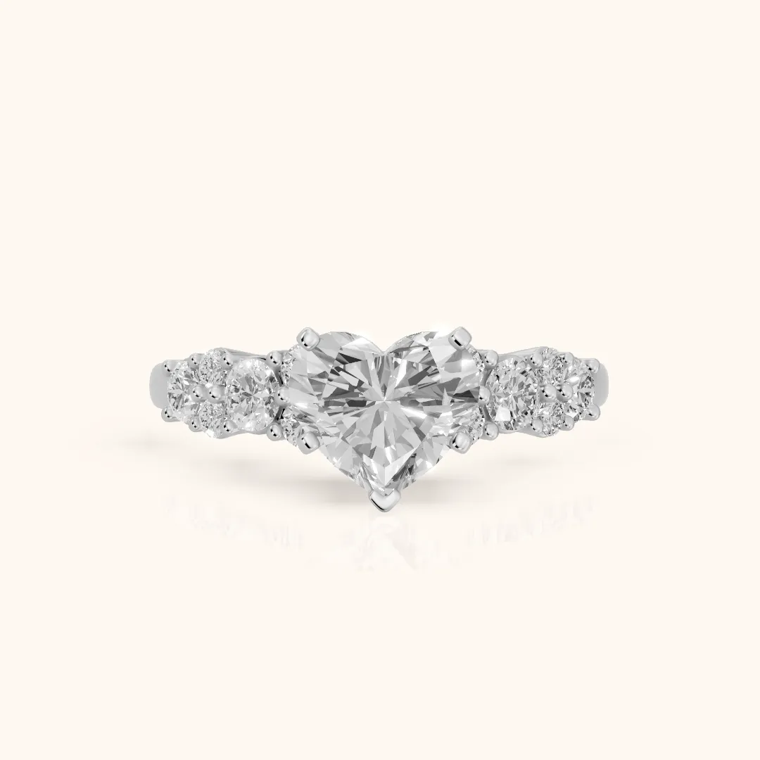 Roxana Graduated Cluster Heart Diamond Engagement Ring in Silver — view 2
